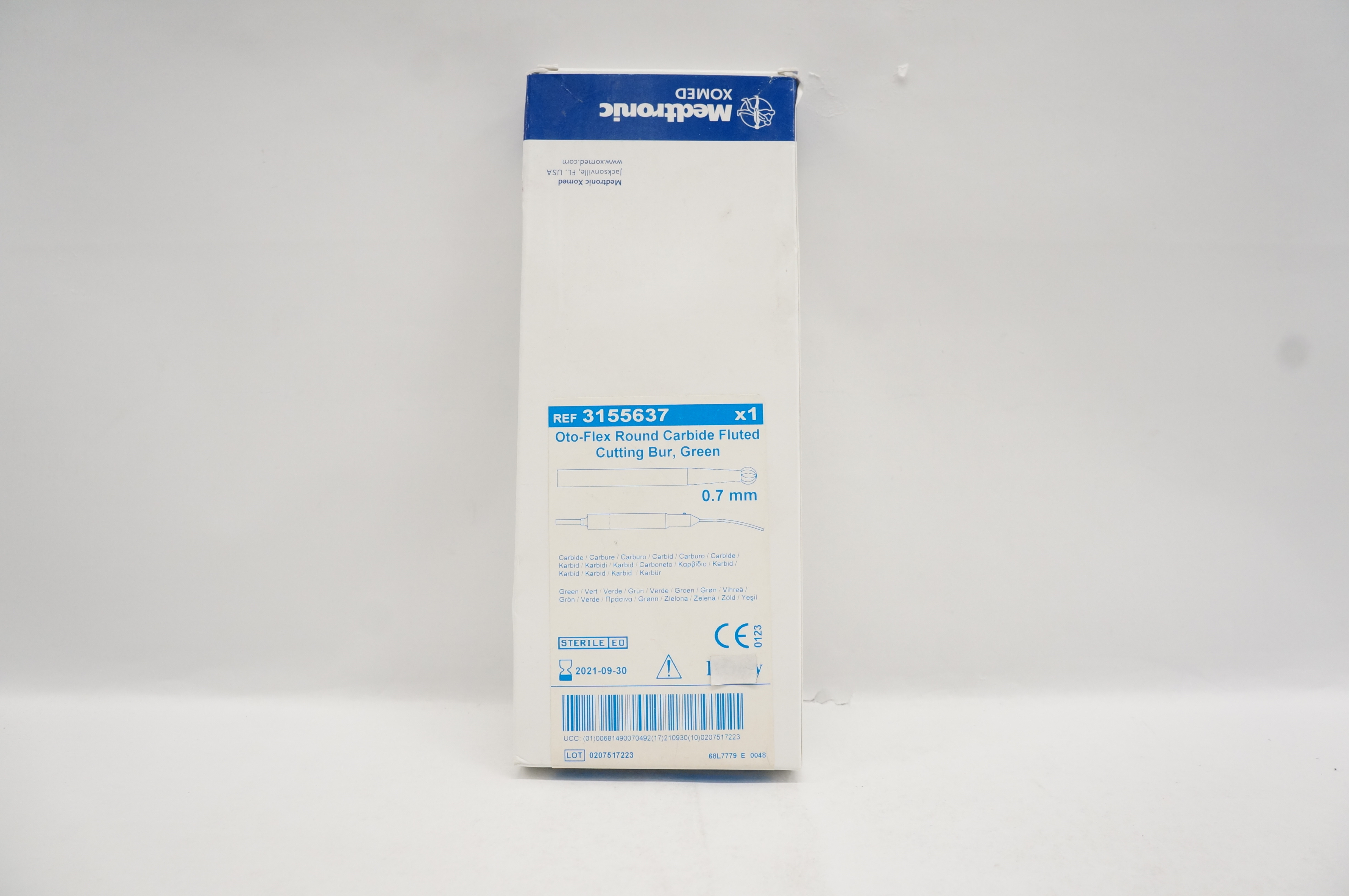 Medtronic 3155637 Oto-Flex Round Carbide Fluted Cutting Bur Green 0.7mm (x)