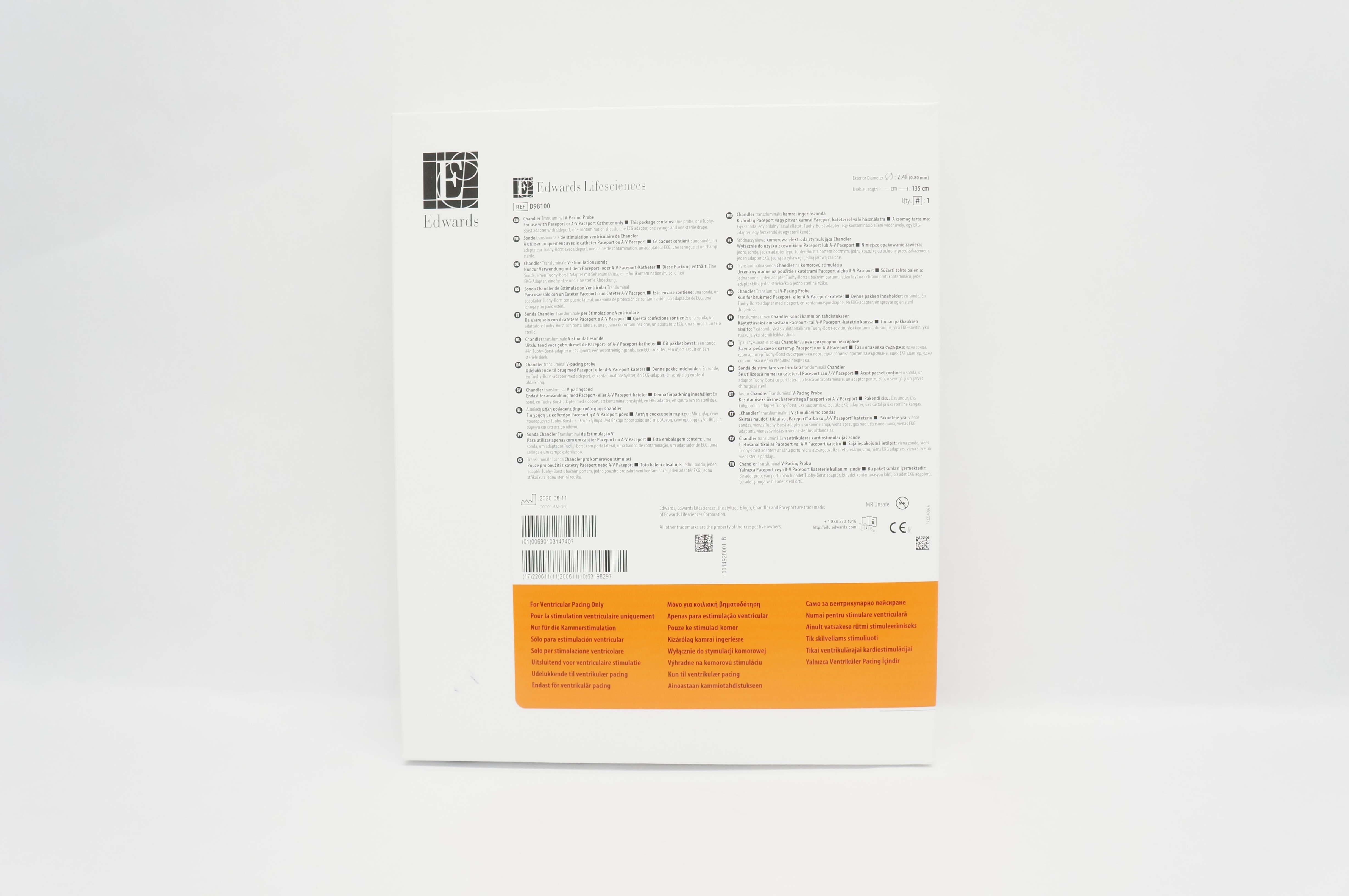 Edwards Lifesciences D98100 Chandler Transluminal V-Pacing Probe 2.4F x 135cm(x)