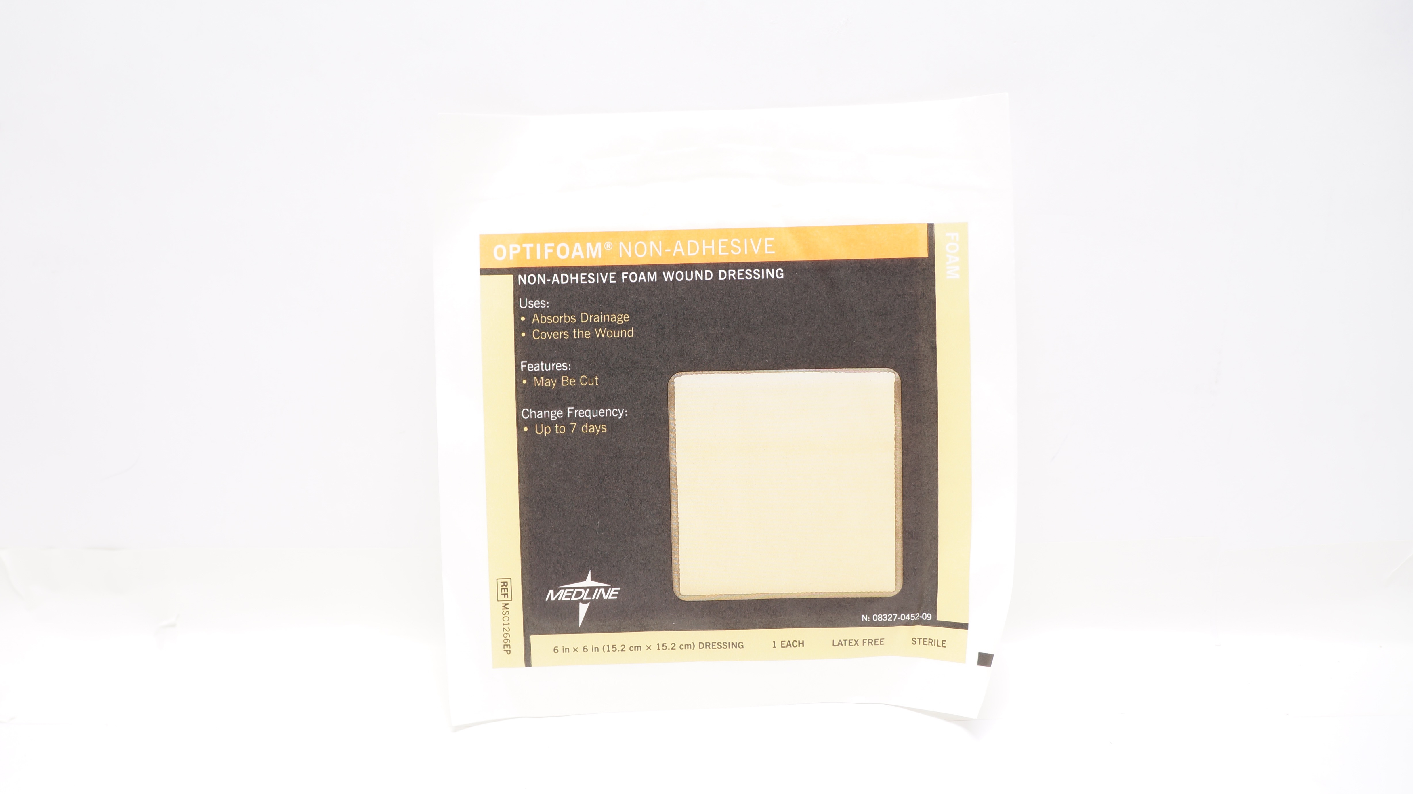 Medline MSC1266EP Optifoam Non-Adhesive Wound Dressing 6in x 6in