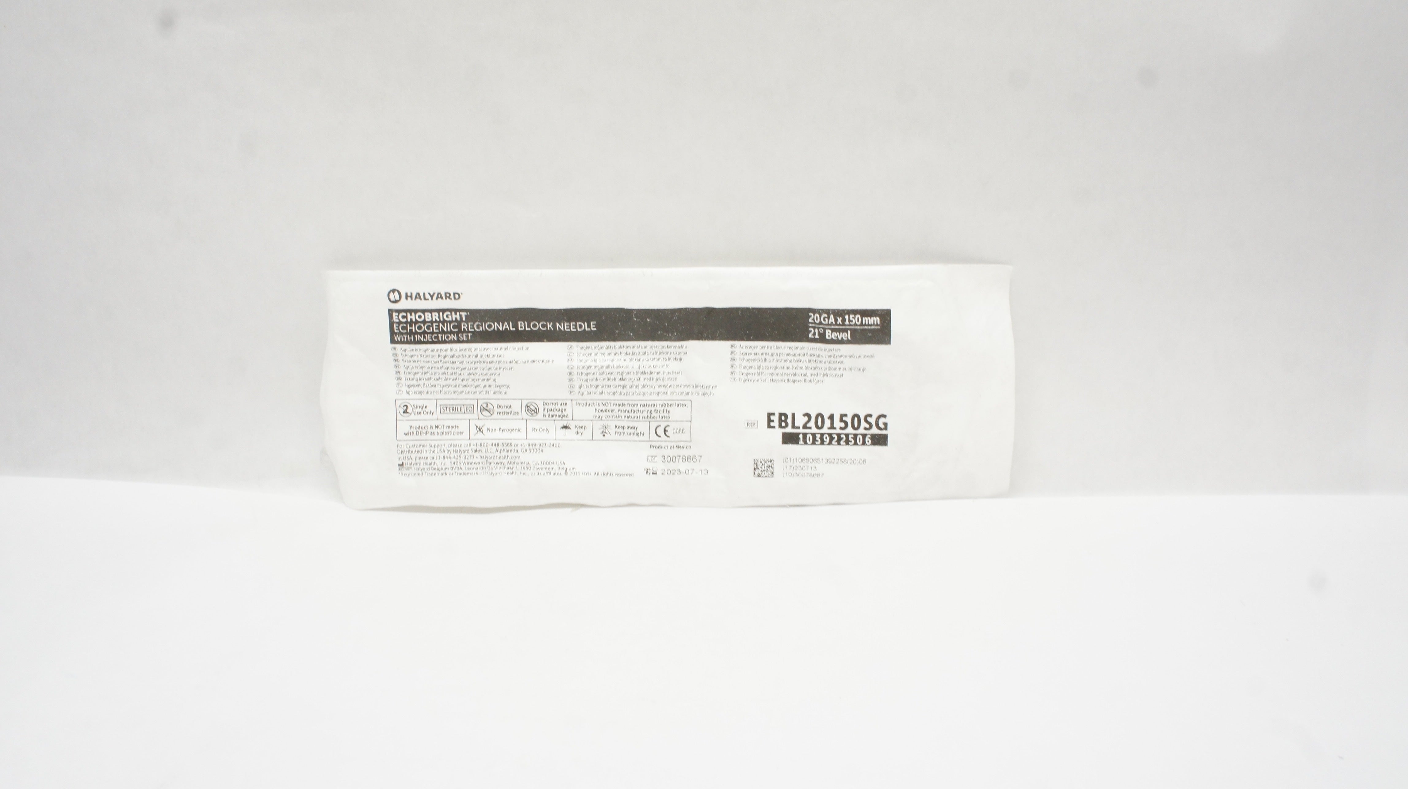 Halyard EBL20150SG Echobright Echogenic Regional Block Ndle 20GA x 150mm