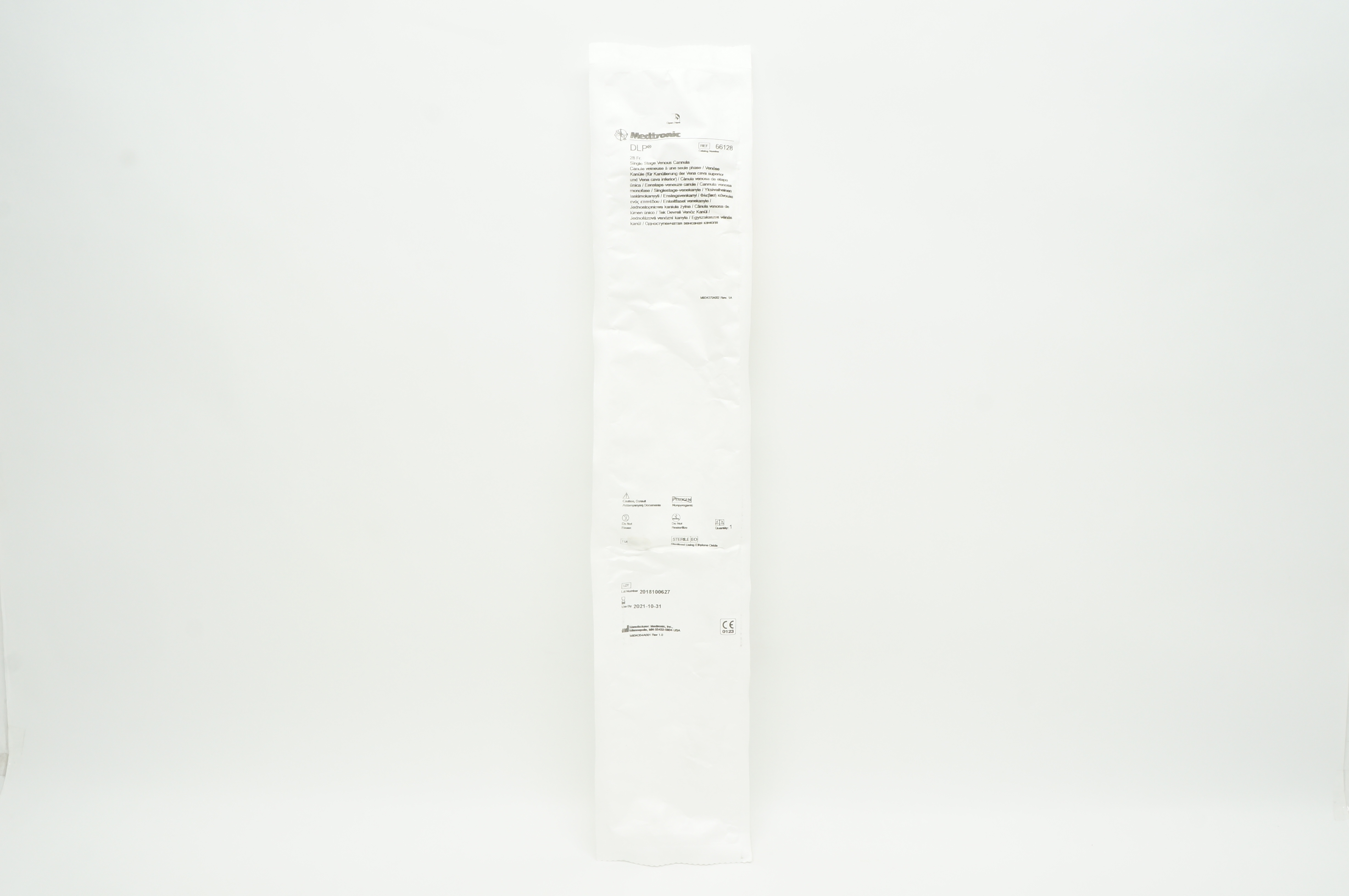 Medtronic 66128 DLP Single Stage Venous Cannula Straight 28Fr