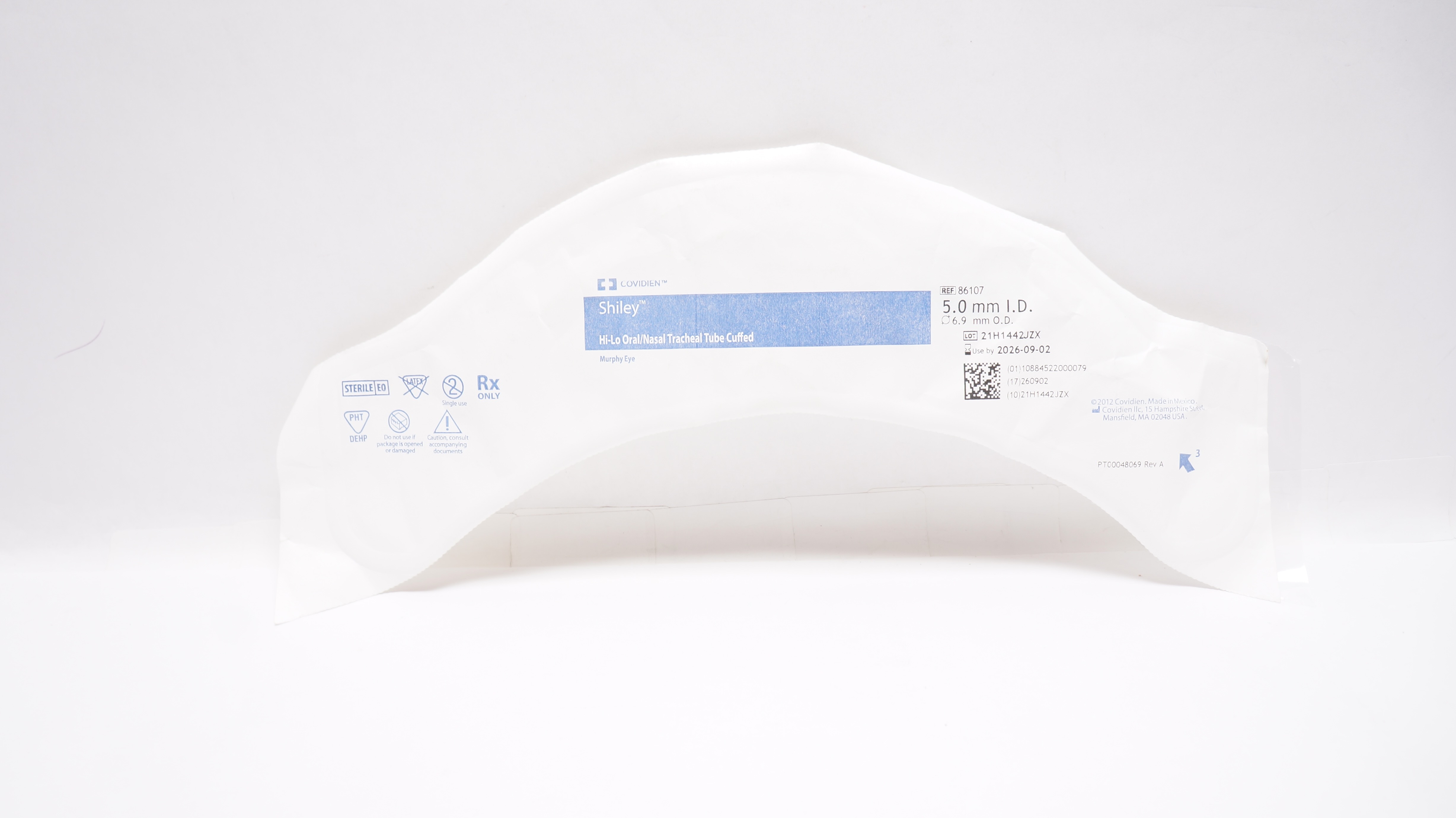 Covidien 86107 Shiley Hi-Lo Oral/Nasal Tracheal Tube Cuffed 5.0 ID x 6.9mm OD