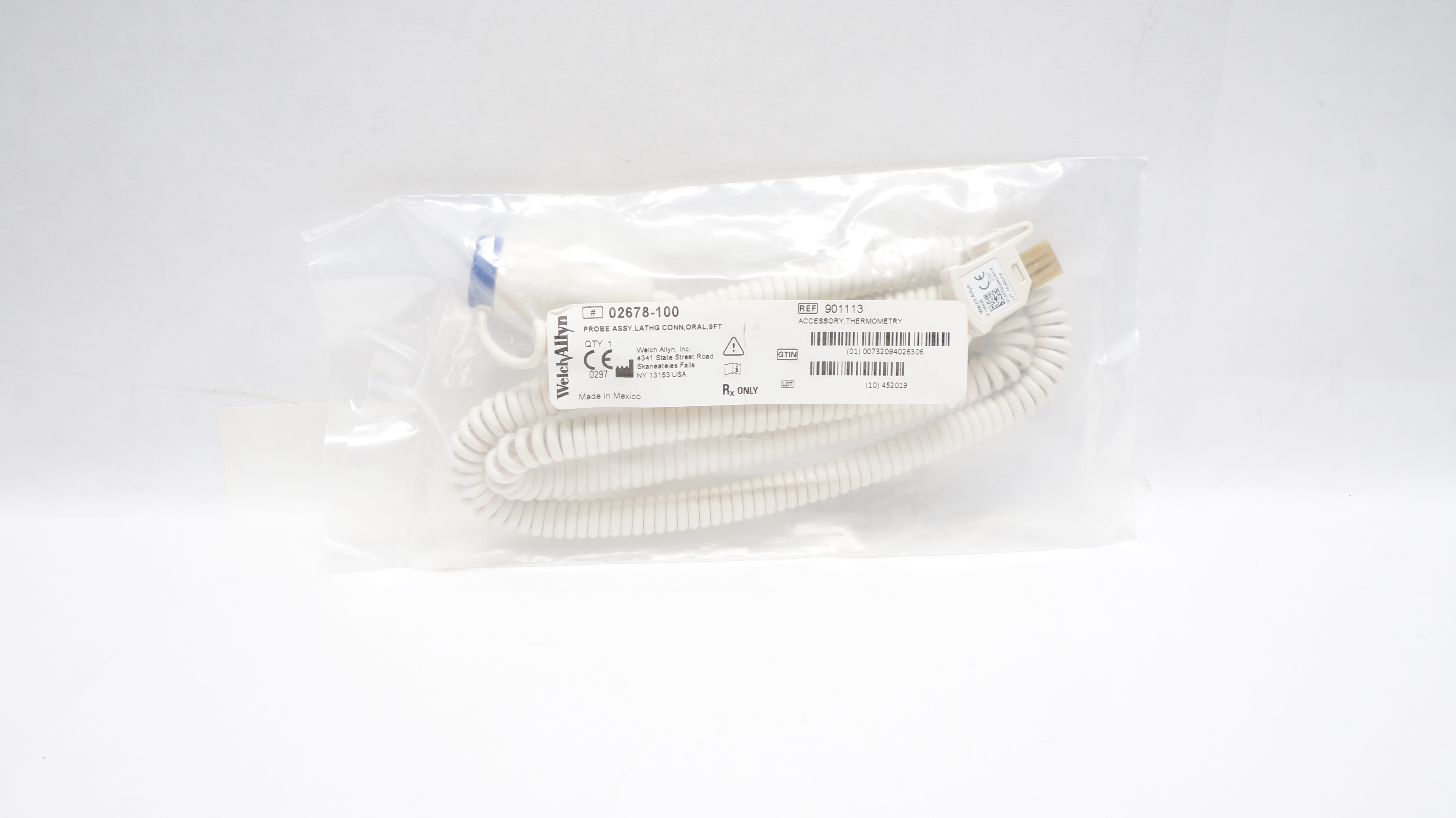 WelchAllyn 02678-100/901113 Probe Assembly, Lathg Conn, Oral 9Ft.