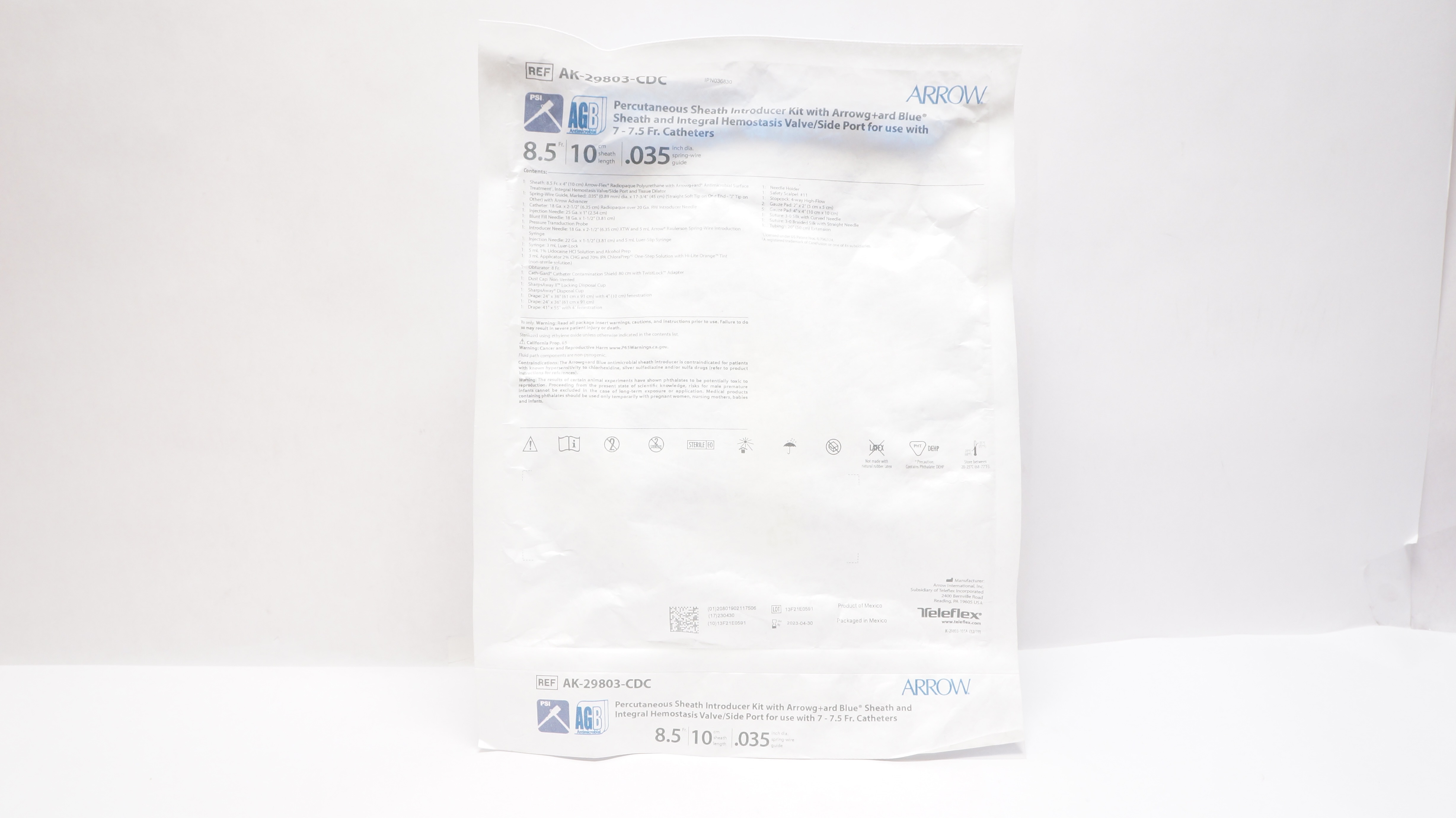 Arrow AK-29803-CDC Arrowgard Blue PSI Kit w/Caths. 8.5Fr. x 10cm x 0.35 inch (x)