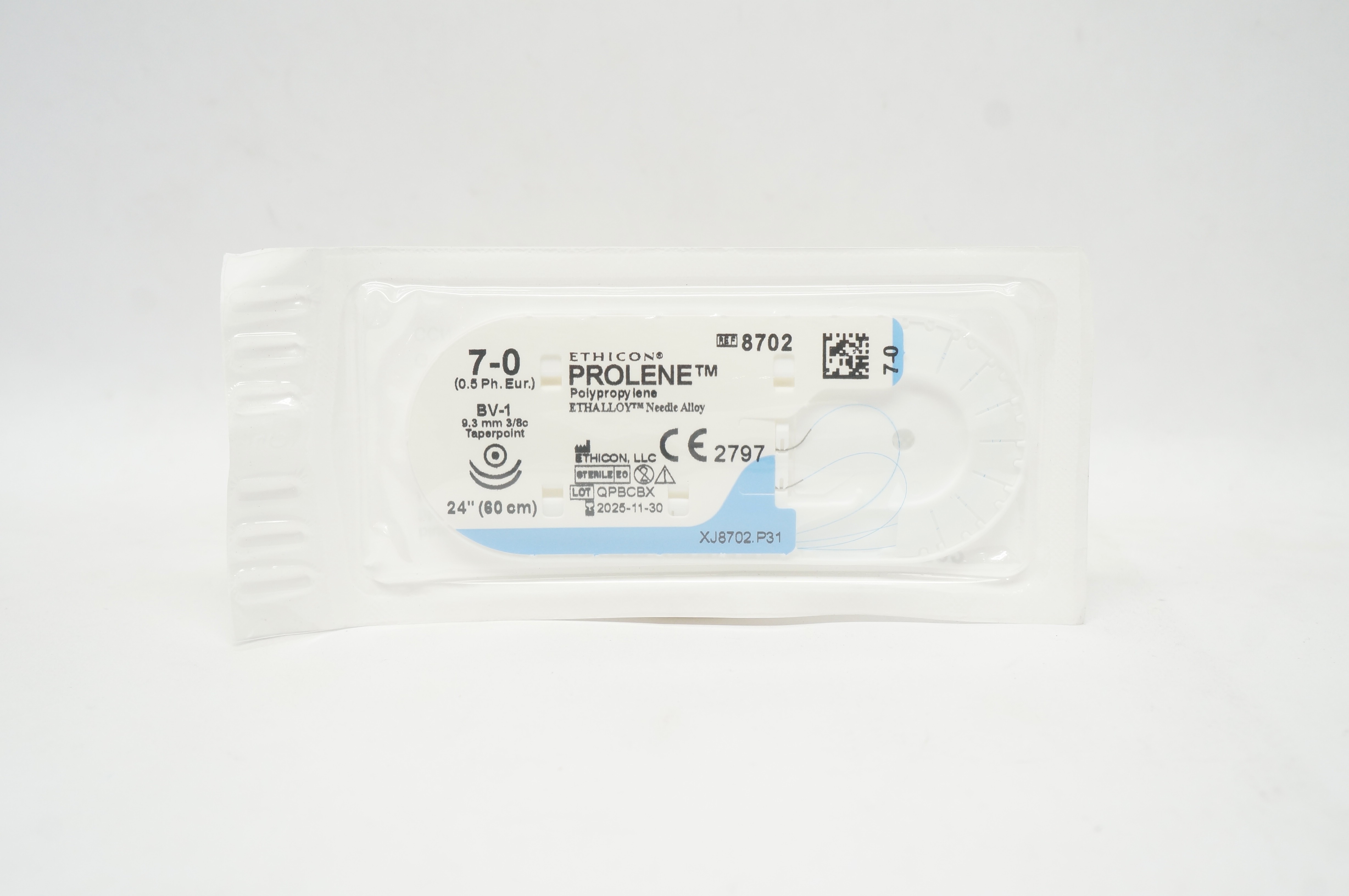 Ethicon 8702 7-0 PROLENE Polypropylene Stre BV-1 9.3mm 3/8c Taperpoint, 24inch