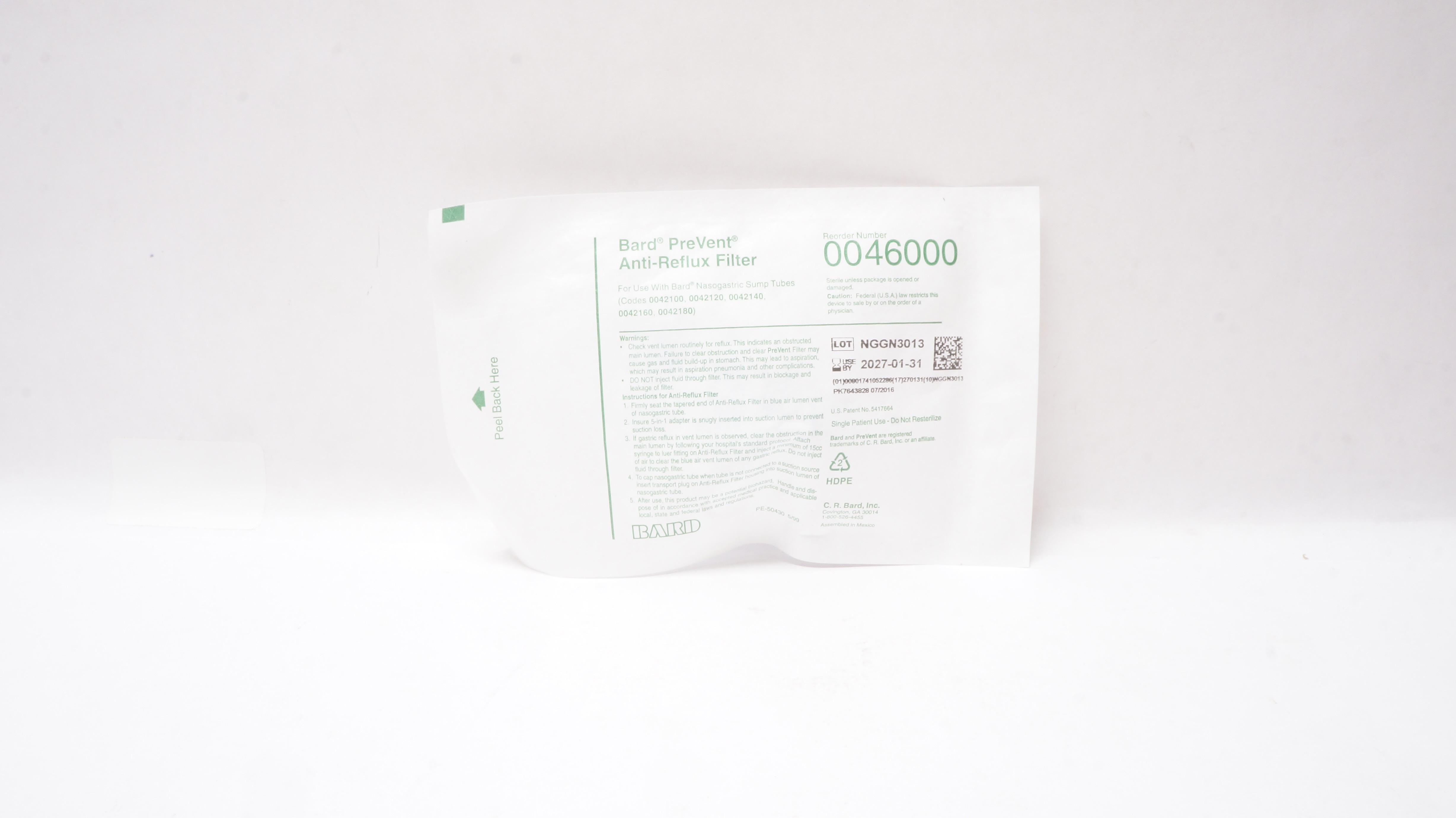 Bard 0046000 PreVent Anti-Reflux Filter
