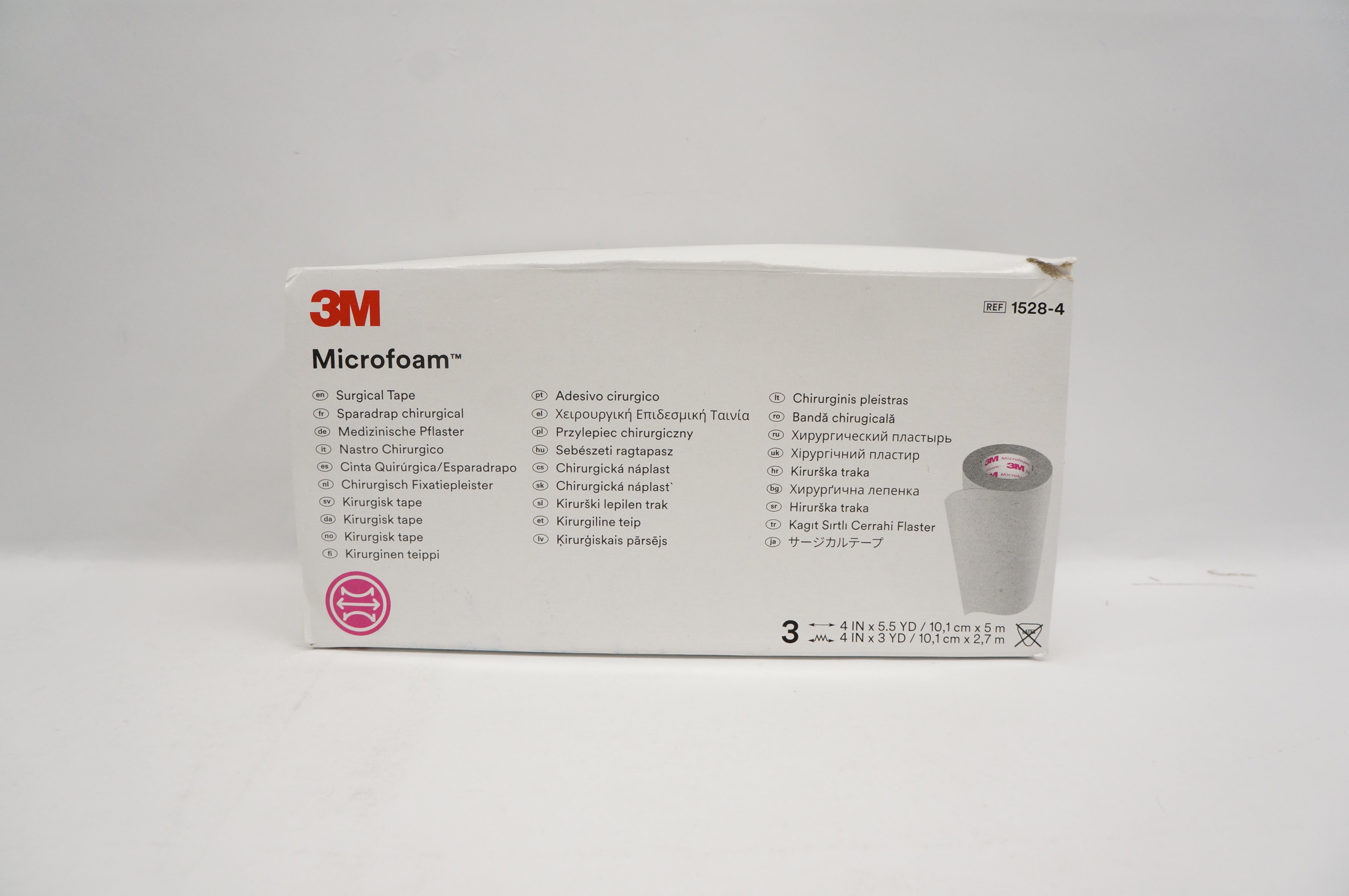 3M 1528-4 Microfoam Surgical Tape 4 in. x 5.5 yd., 4in. x 3 yd. - Box of 3