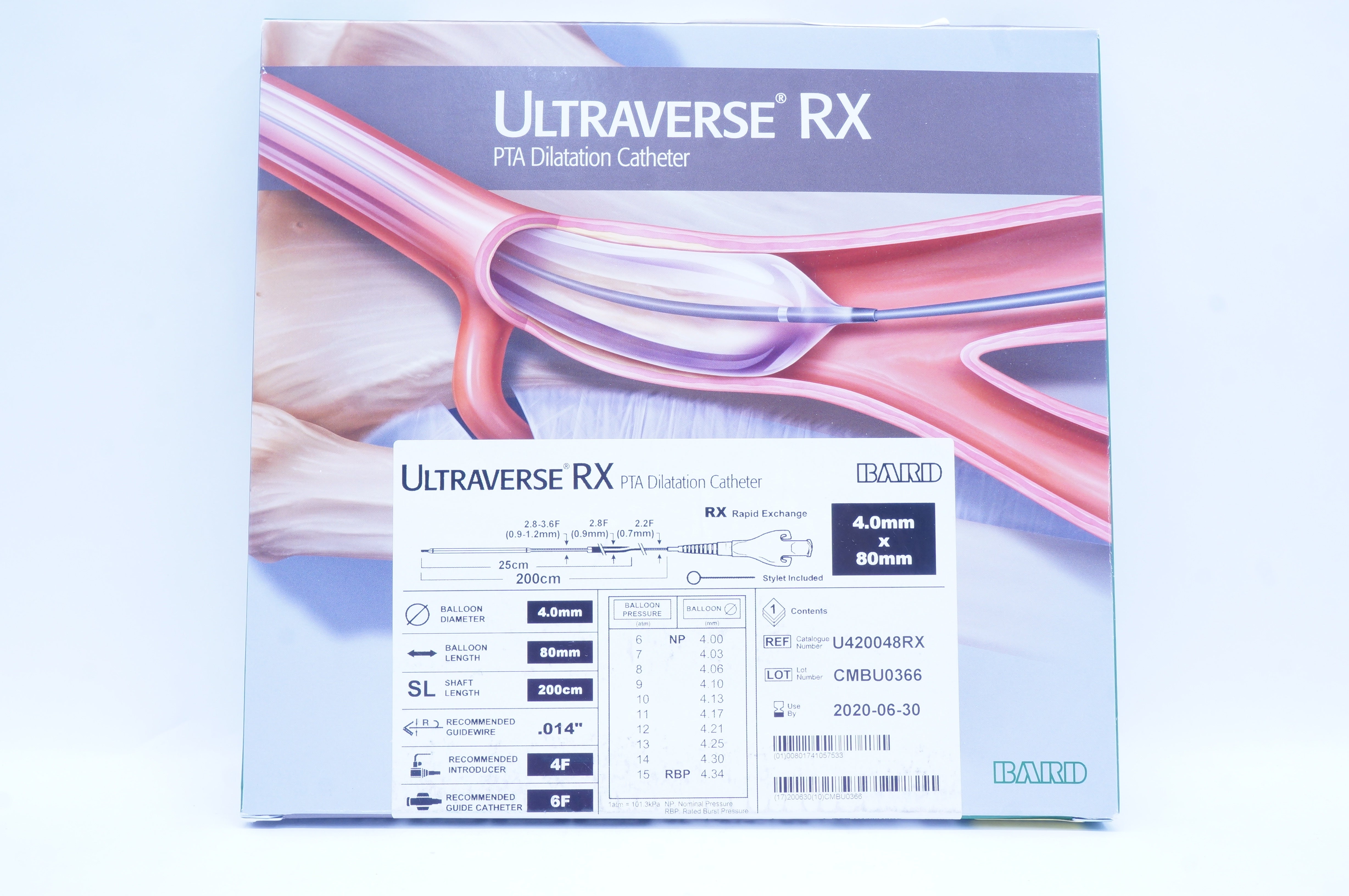Bard U420048RX ULTRAVERSE RX PTA Dilatation Cath. 4 mm x 80 mm (x)