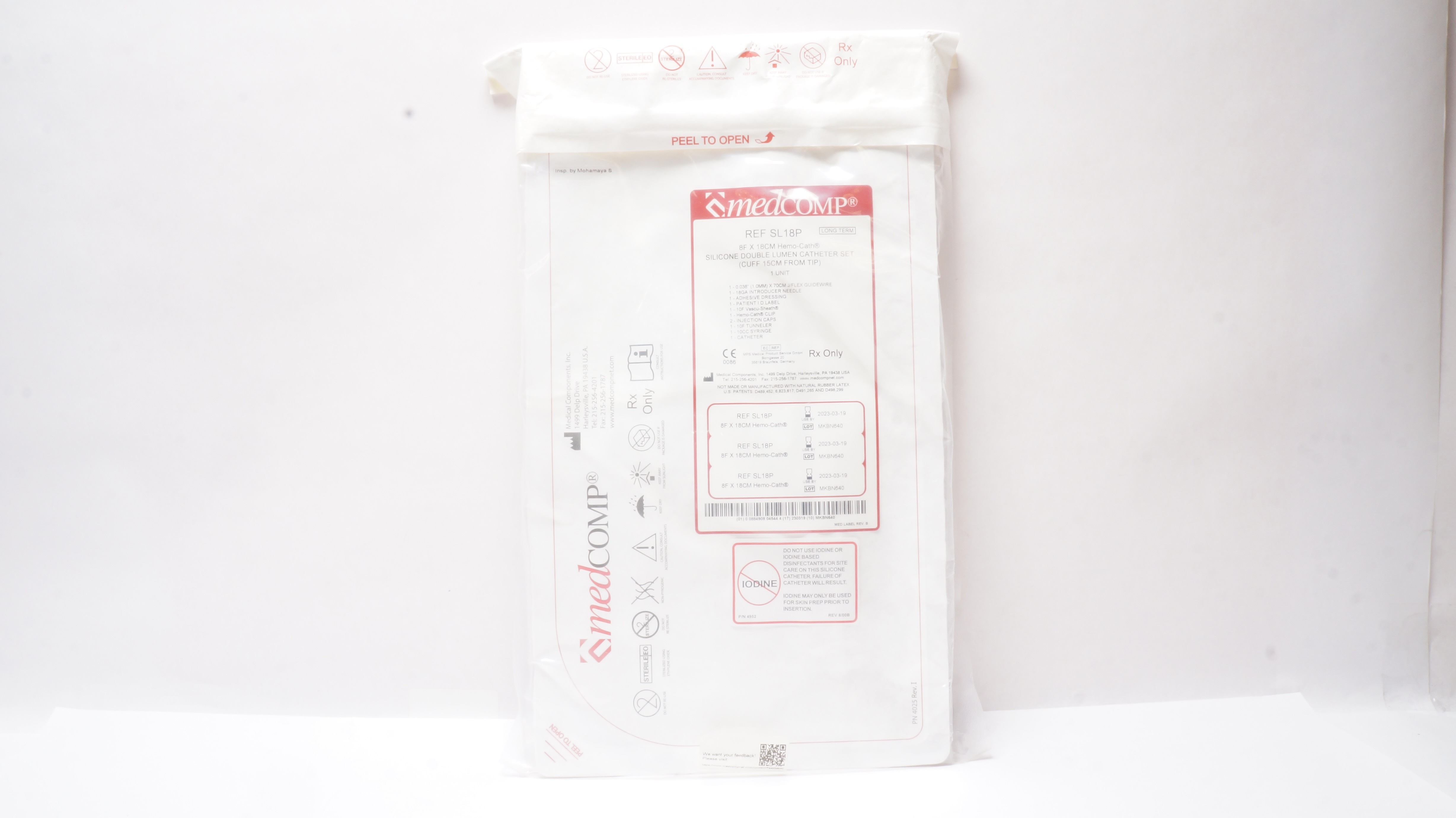 MedComp SL18P Hemo-Cath Silicone Double Lumen Cath. Set 8F x 18cm (x)