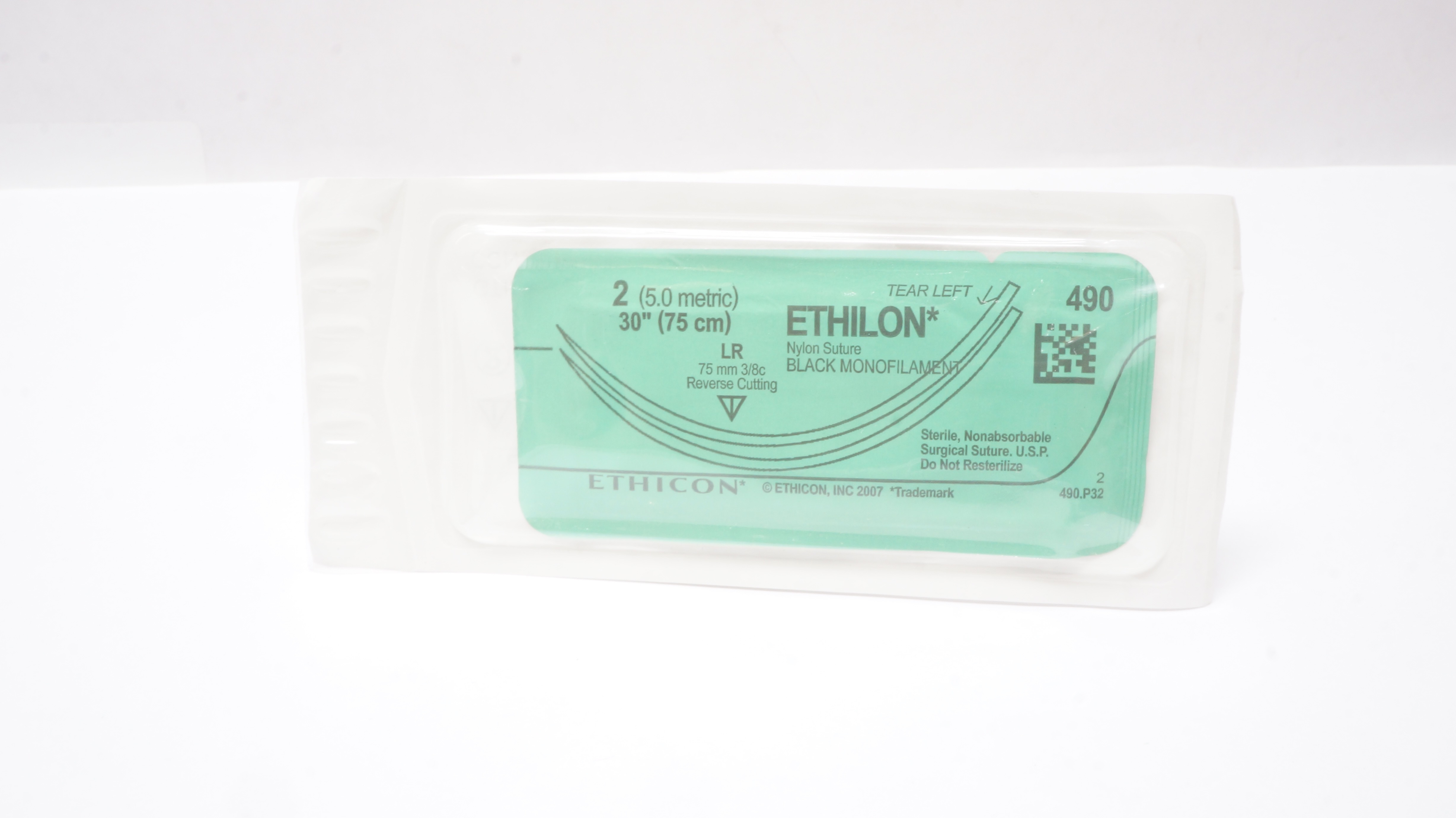 Ethicon 490 2 Nylon Stre. Black Monofilament 75mm 3/8c Reverse Cutting, 30in.(x)