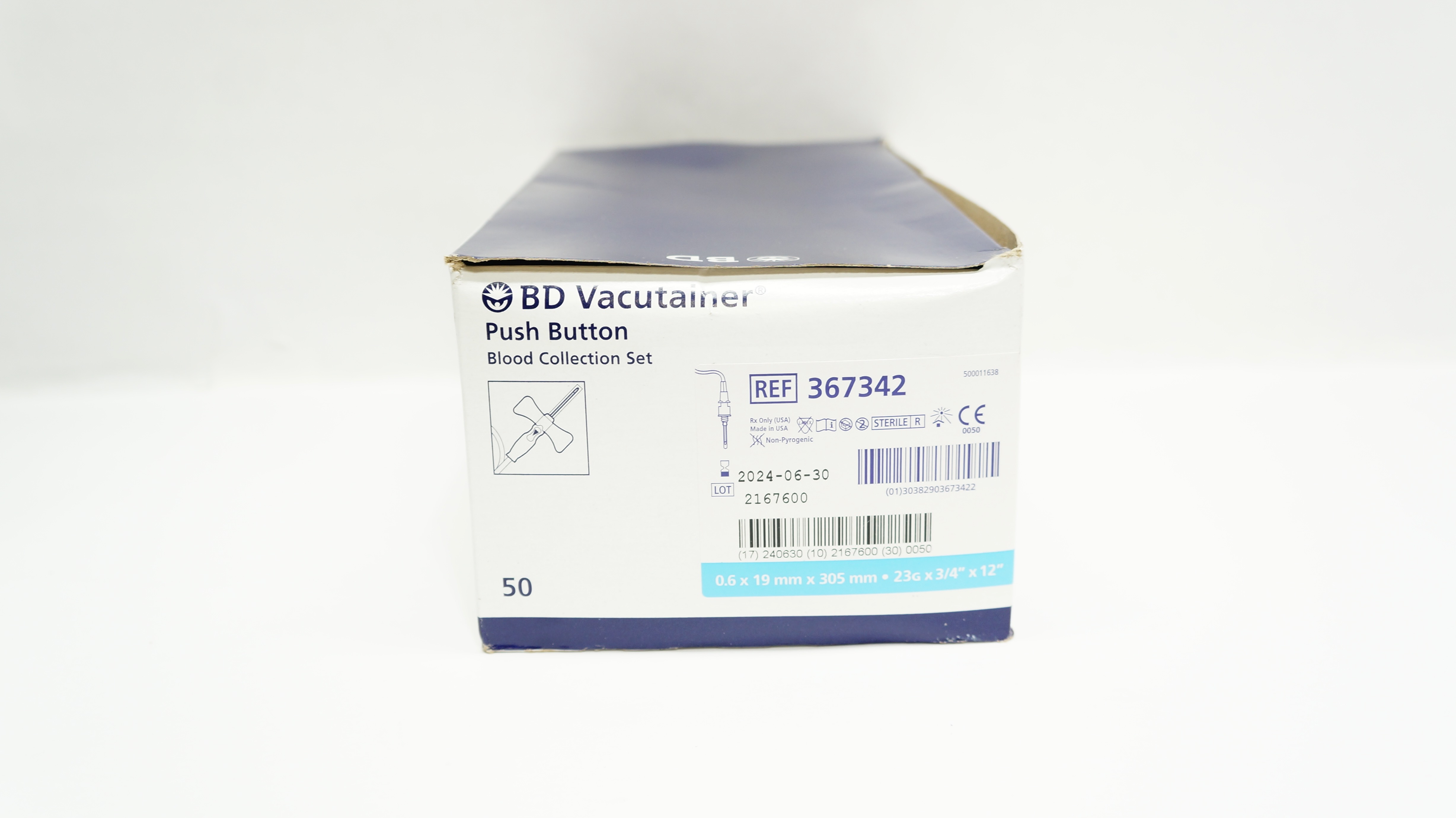 BD 367342 Vacutainer Push Button Blood Collection Set 23Gx3/4x12inch - Box of 14