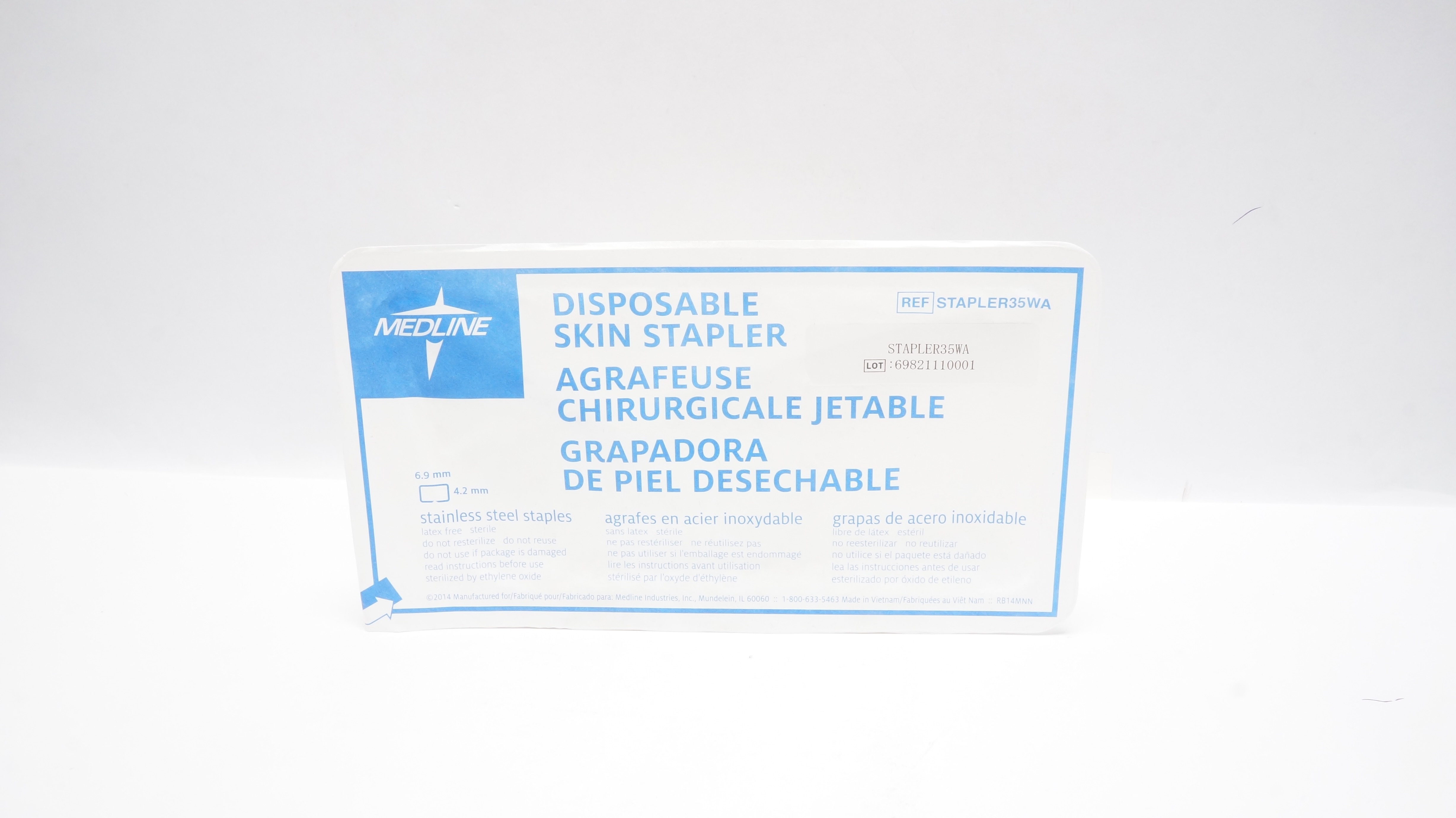 Medline STAPLER35WA Disposable Skin Stapler, 6.9 x 4.2mm