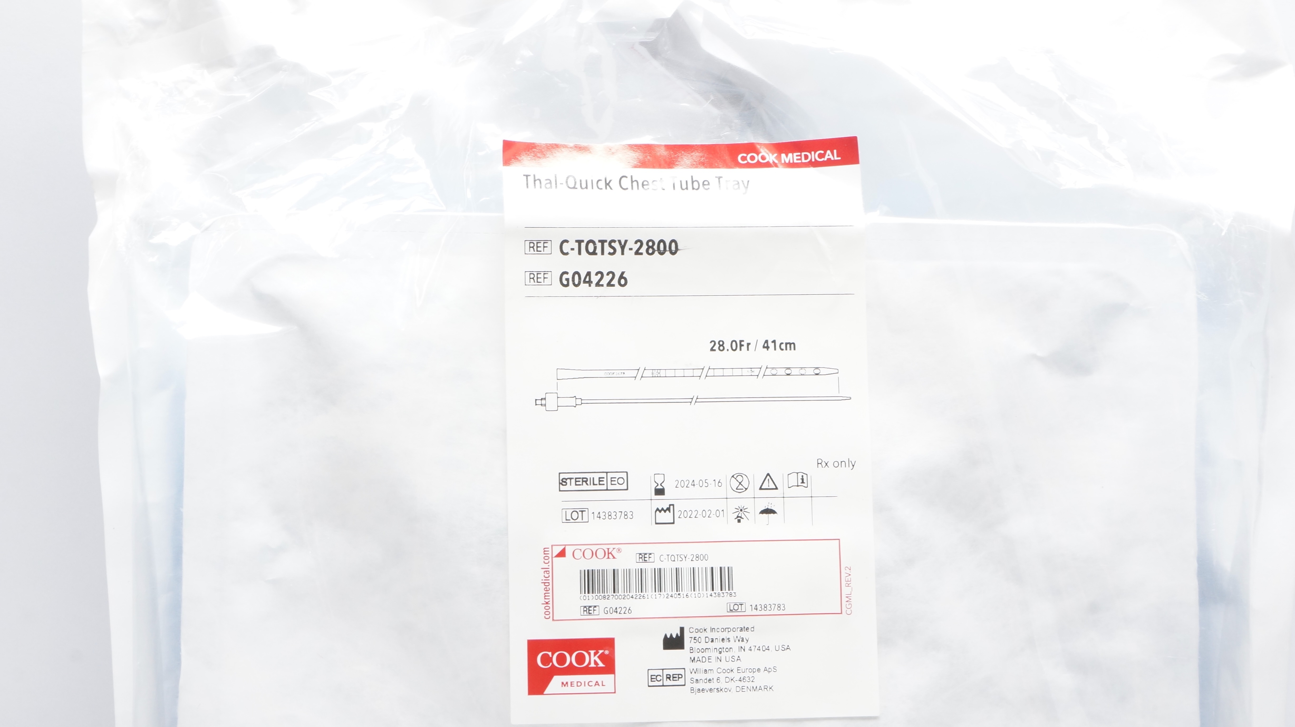 Cook Medical G04226 ThaI-Quick Chest Tube Tray 28.0Fr/41cm (x)