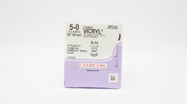 Ethicon J553G 5-0 Coated Vicryl S-14 8.0mm 1/4c Spatula 12in (x) - Box of 12