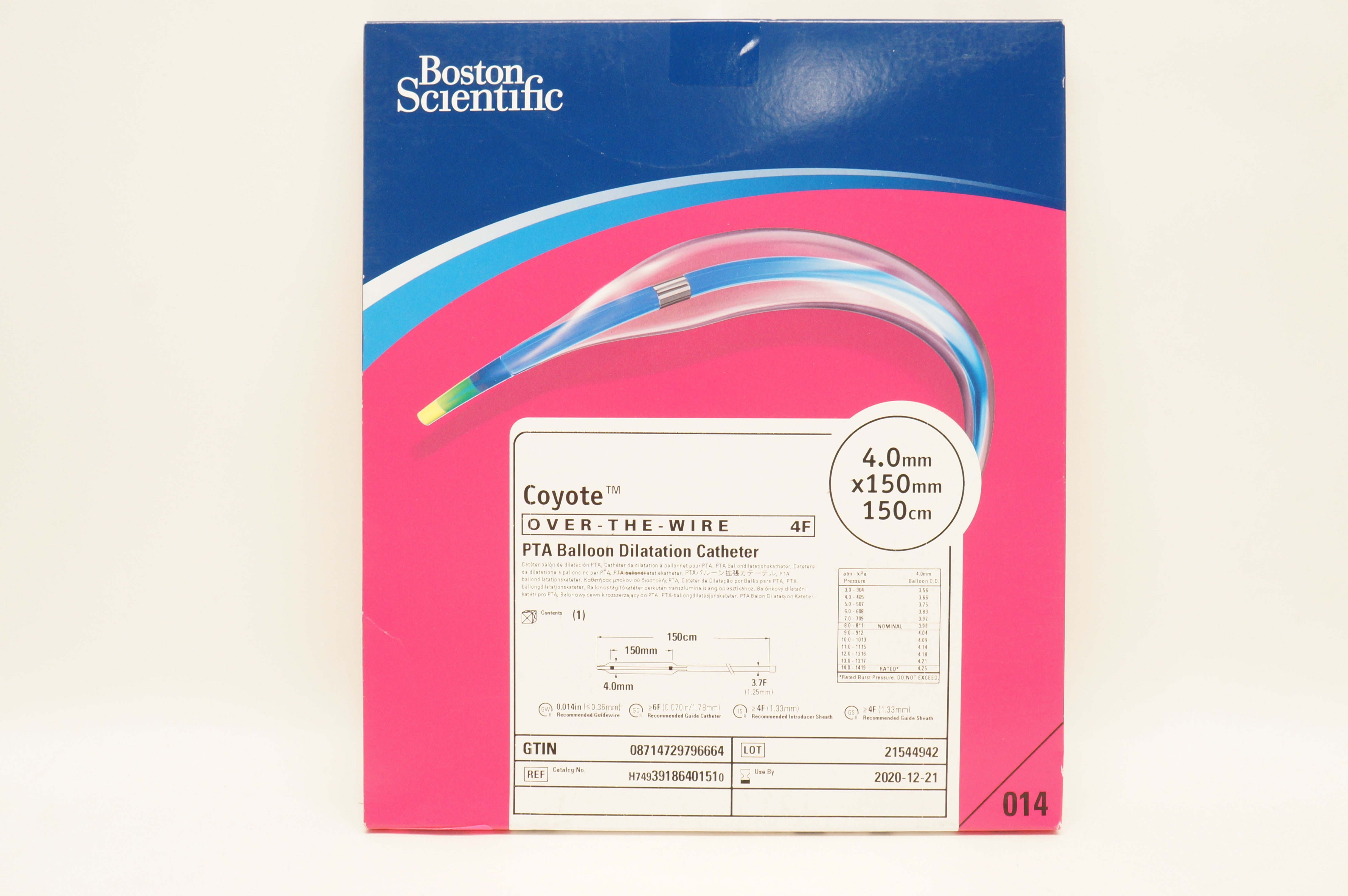 Boston Scientific 3918640151 Coyote PTA Balloon Cath 4.0mmx150mmx150cm (x)