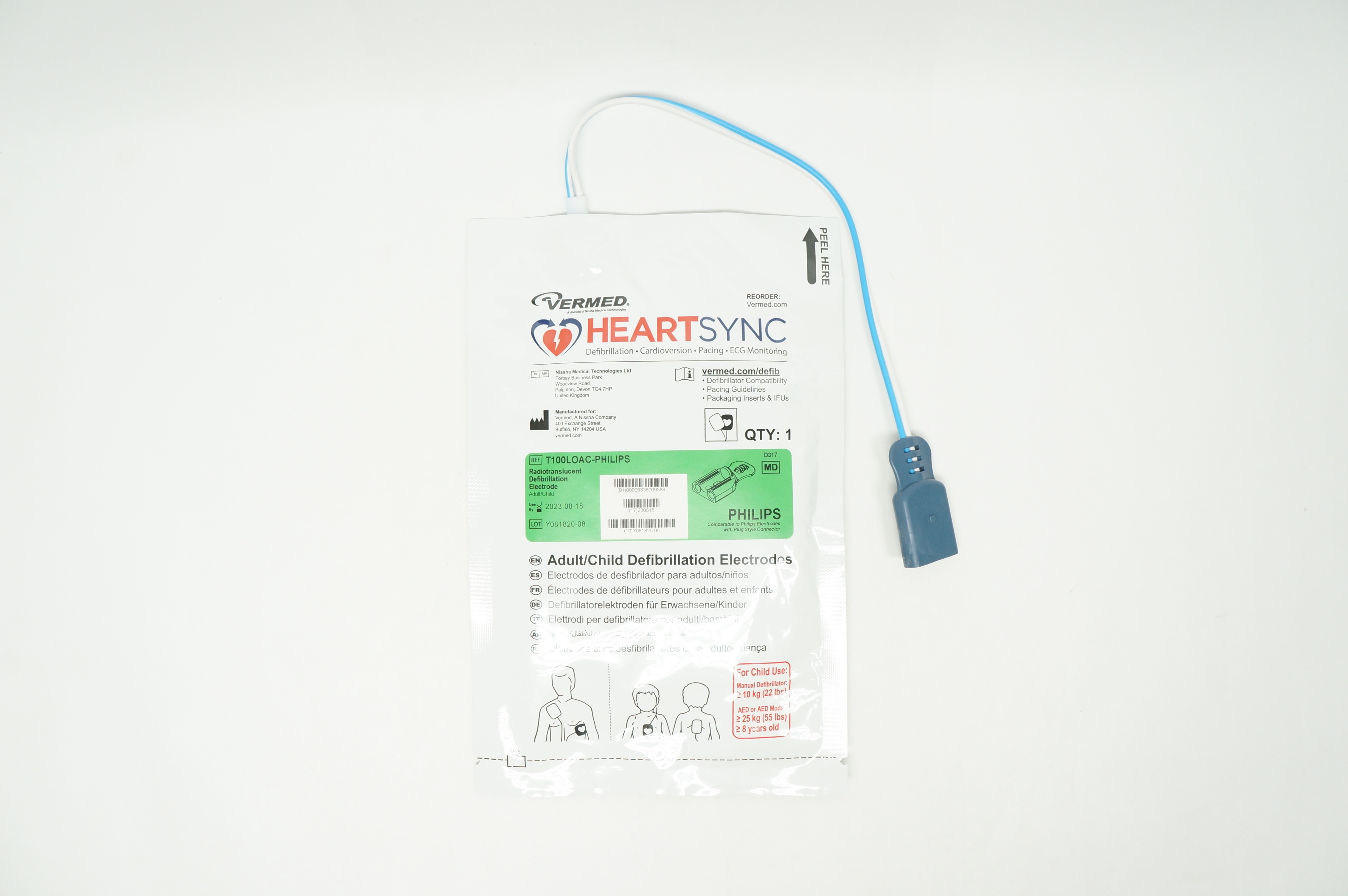 Vermed T100LOAC-PHILIPS HeartSync Adult/Child Defibrillation Electrodes