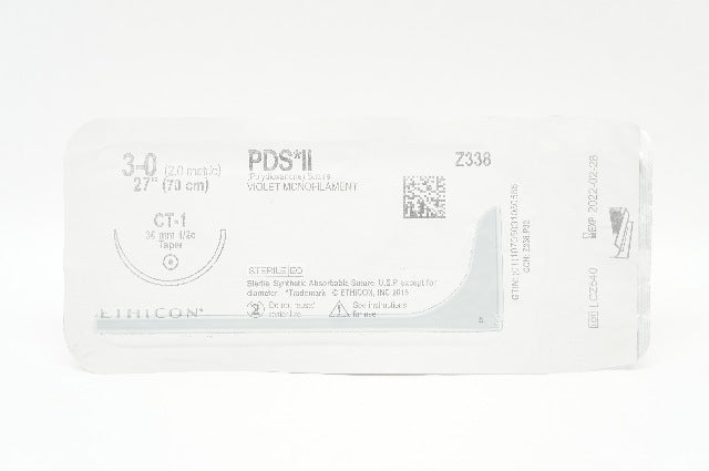 Ethicon Z338 3-0 PDS II Polydioxanone Stre CT-1 36mm 1/2c Taper, 27inch (x)