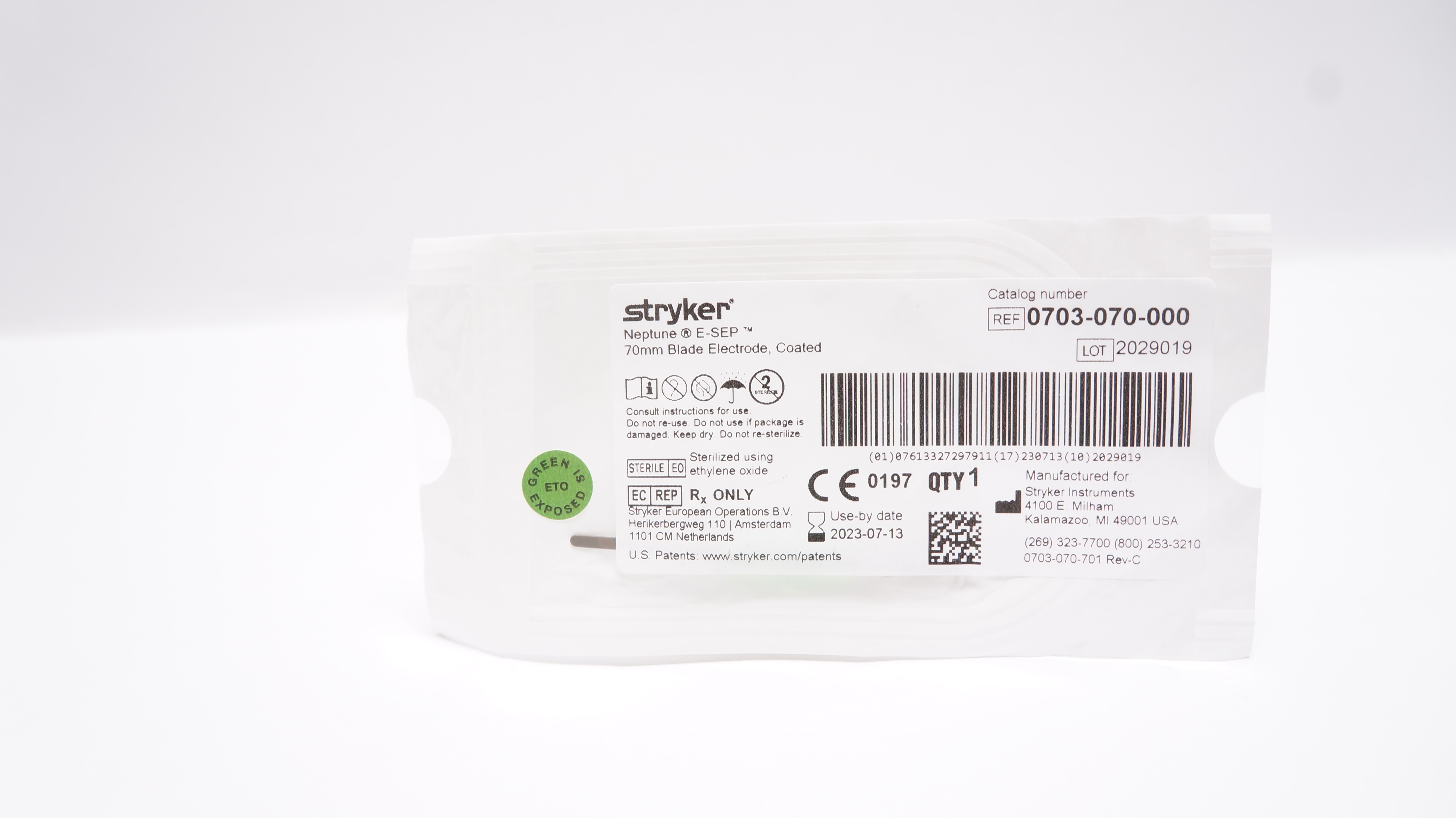 Stryker 0703-070-000 Neptune E-Sep Blade Electrode Coated 70mm