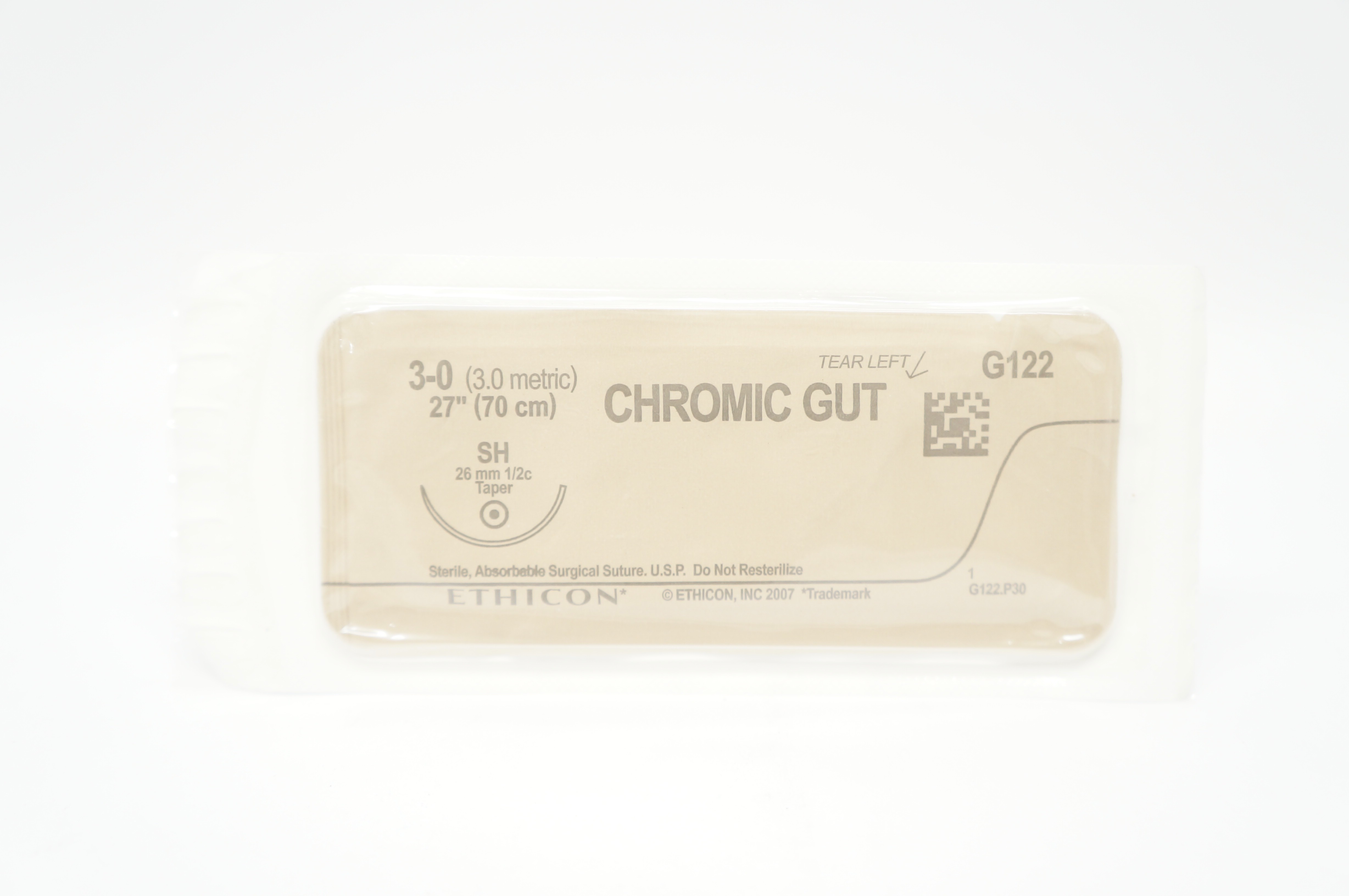 Ethicon G122 3-0 Chromic Gut SH 26mm 1/2c Taper, 27inch