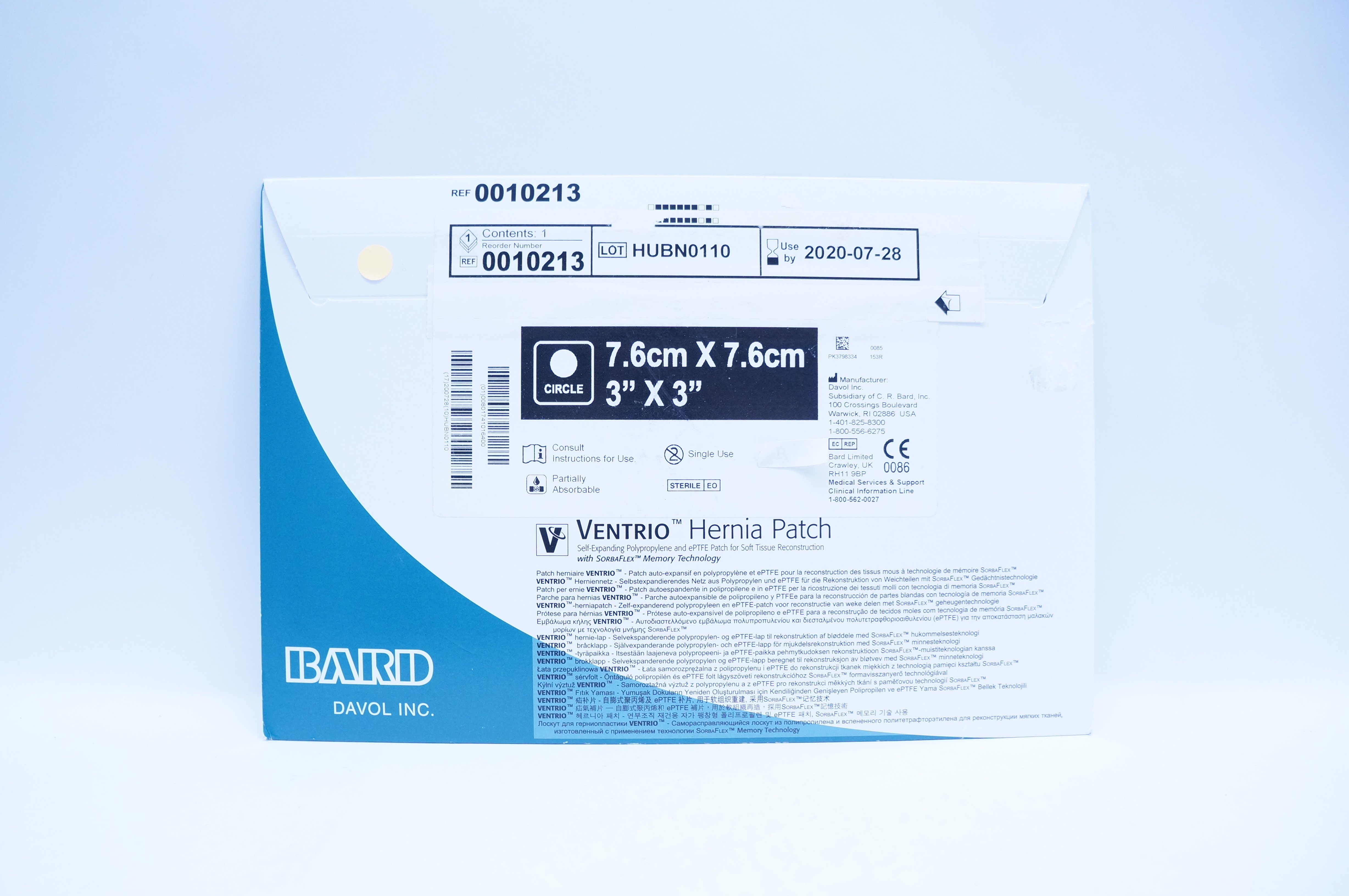Bard 0010213 VENTRIO Hernia Patch for Soft Tissue Reconstruction 3 x 3inch (x)