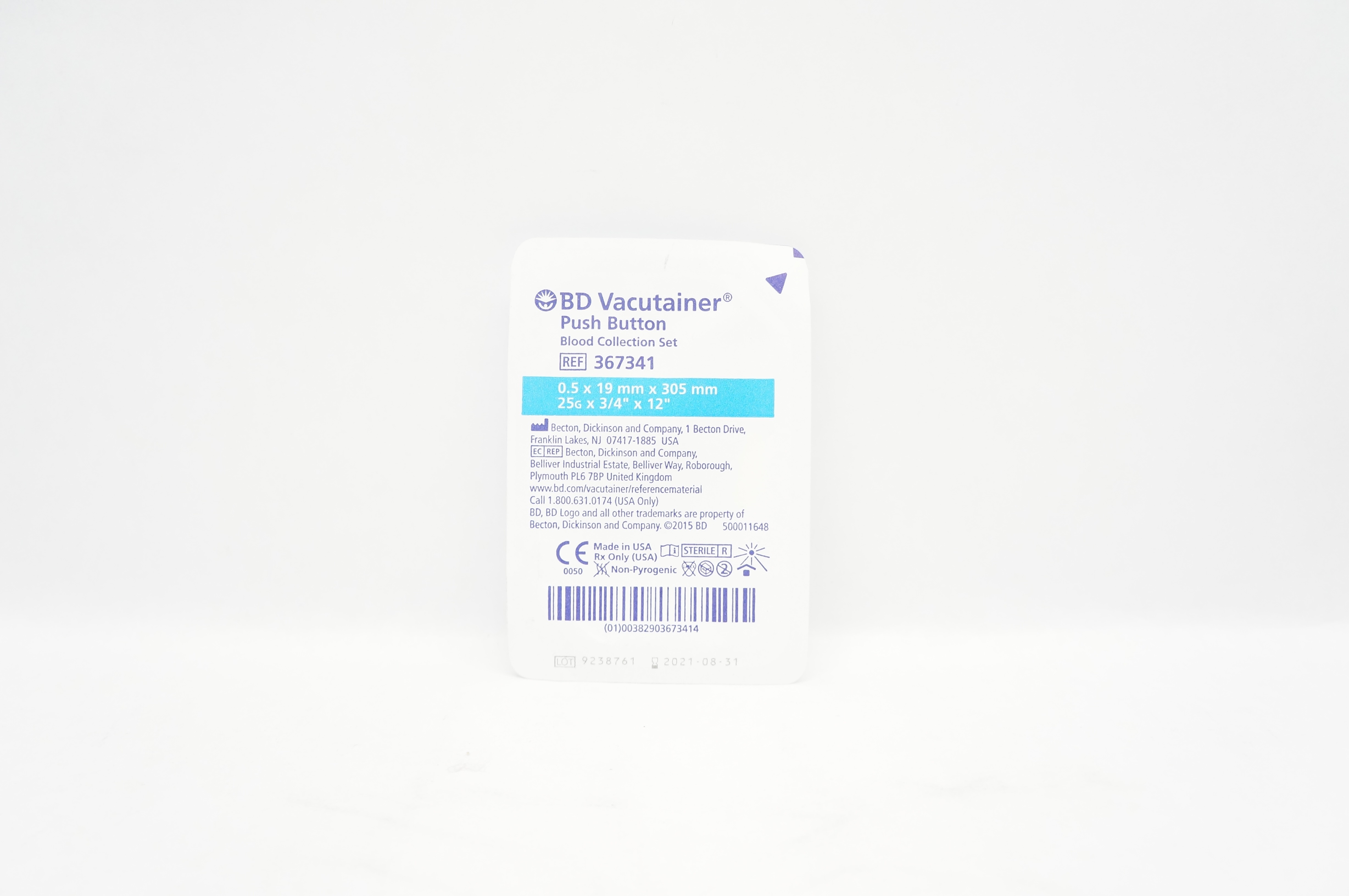 BD 367341 Vacutainer Push Button Blood Collection Set 25G x 3/4inch x 12inch (x)