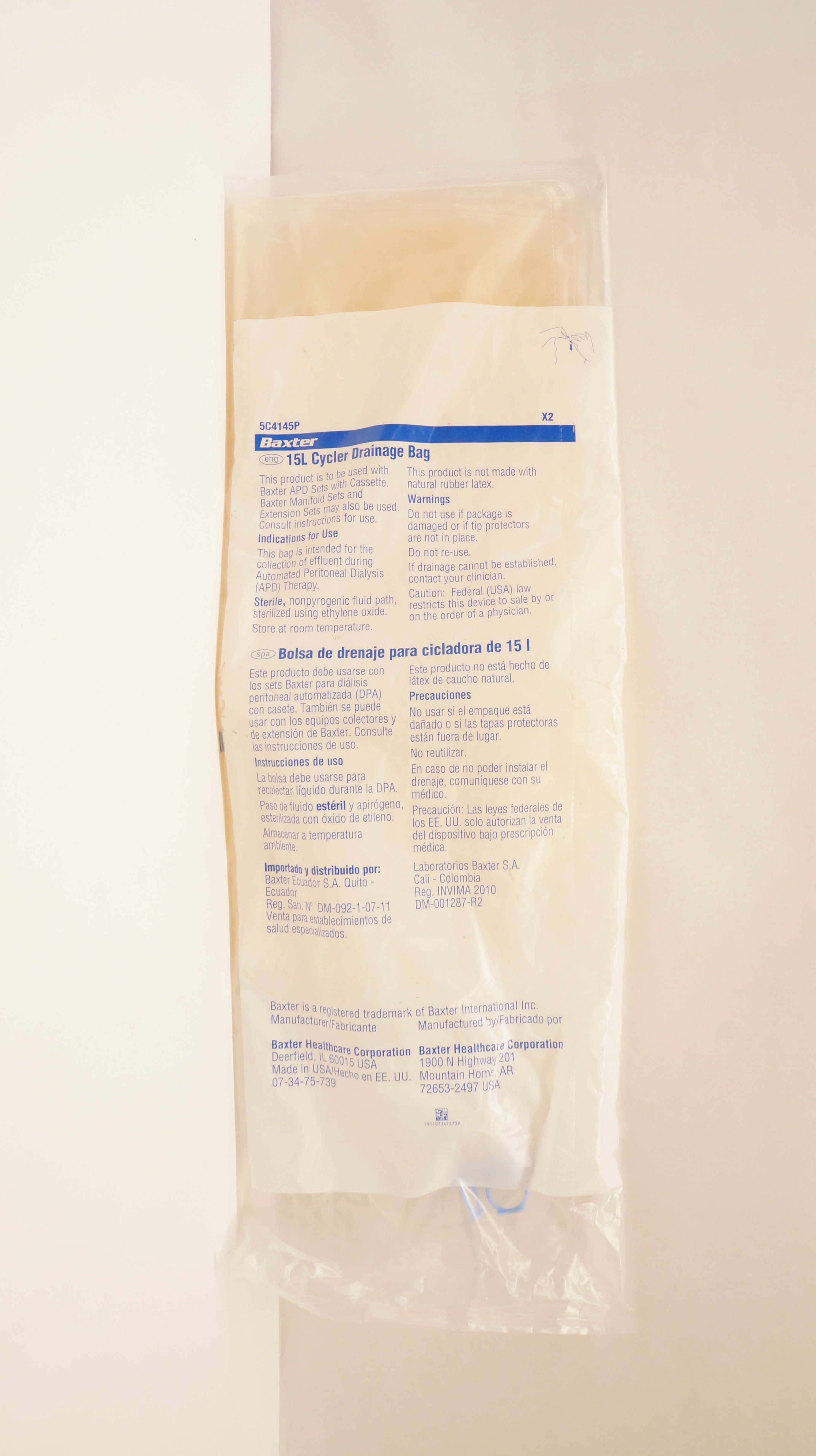 Baxter 5C4145P Cycler Drainage Bag 15L - Pack of 2