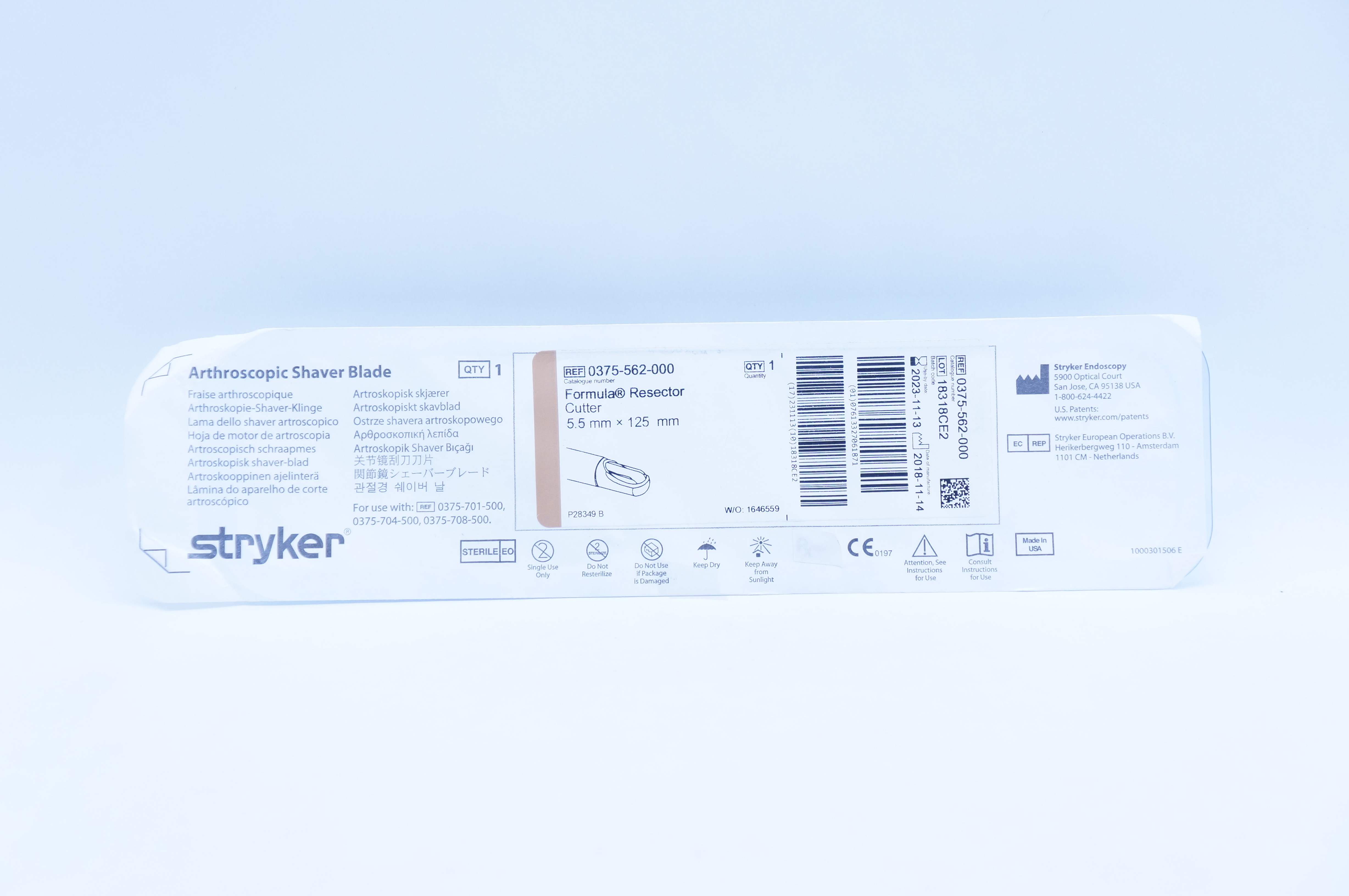Stryker 0375-562-000 Arthroscopic Shaver Blade Formula Resector Cutter 5.5x125mm