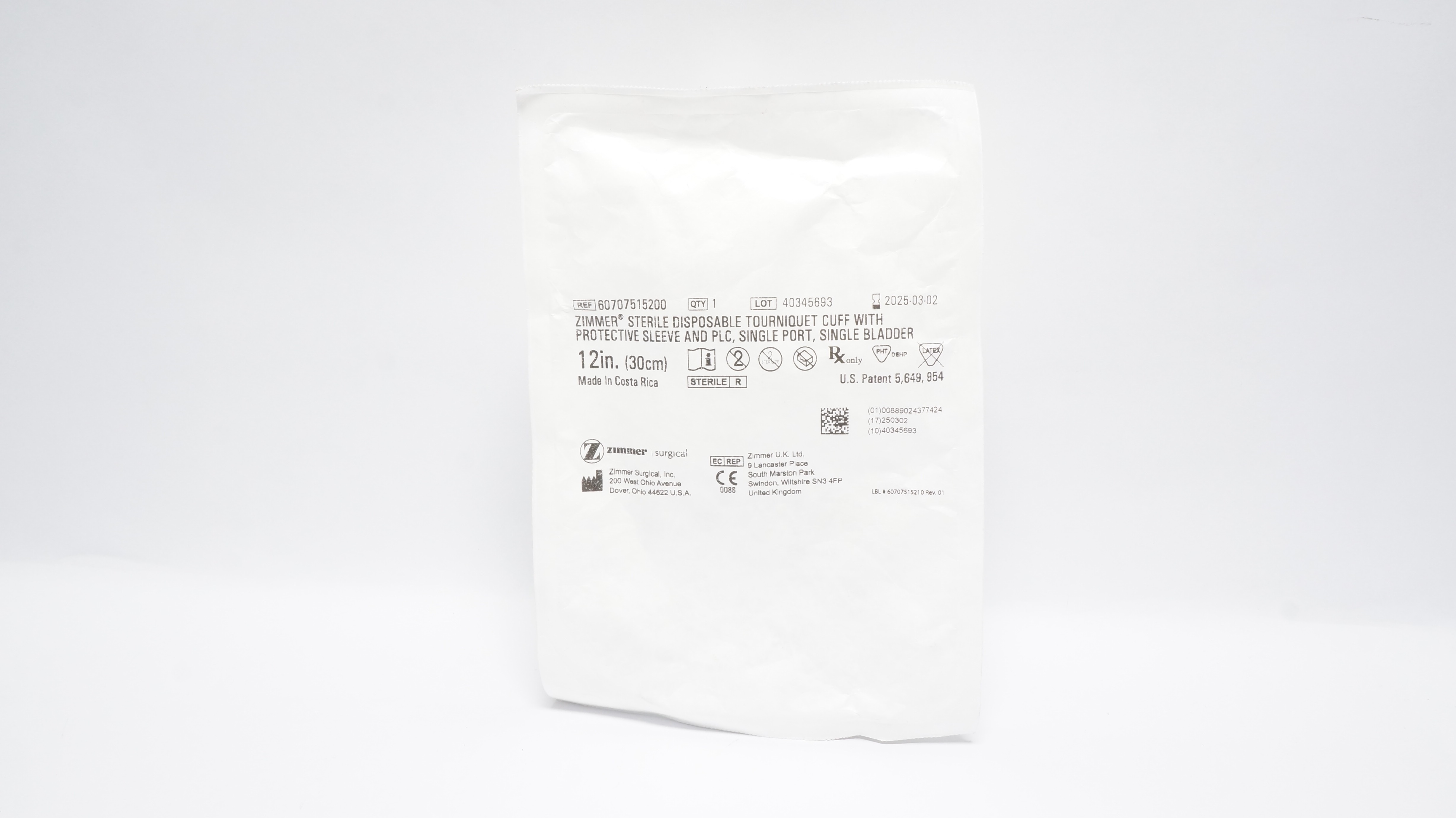 Zimmer Surgical 60707515200 Sterile Disposable Tourniquet Cuff 12inch (x)