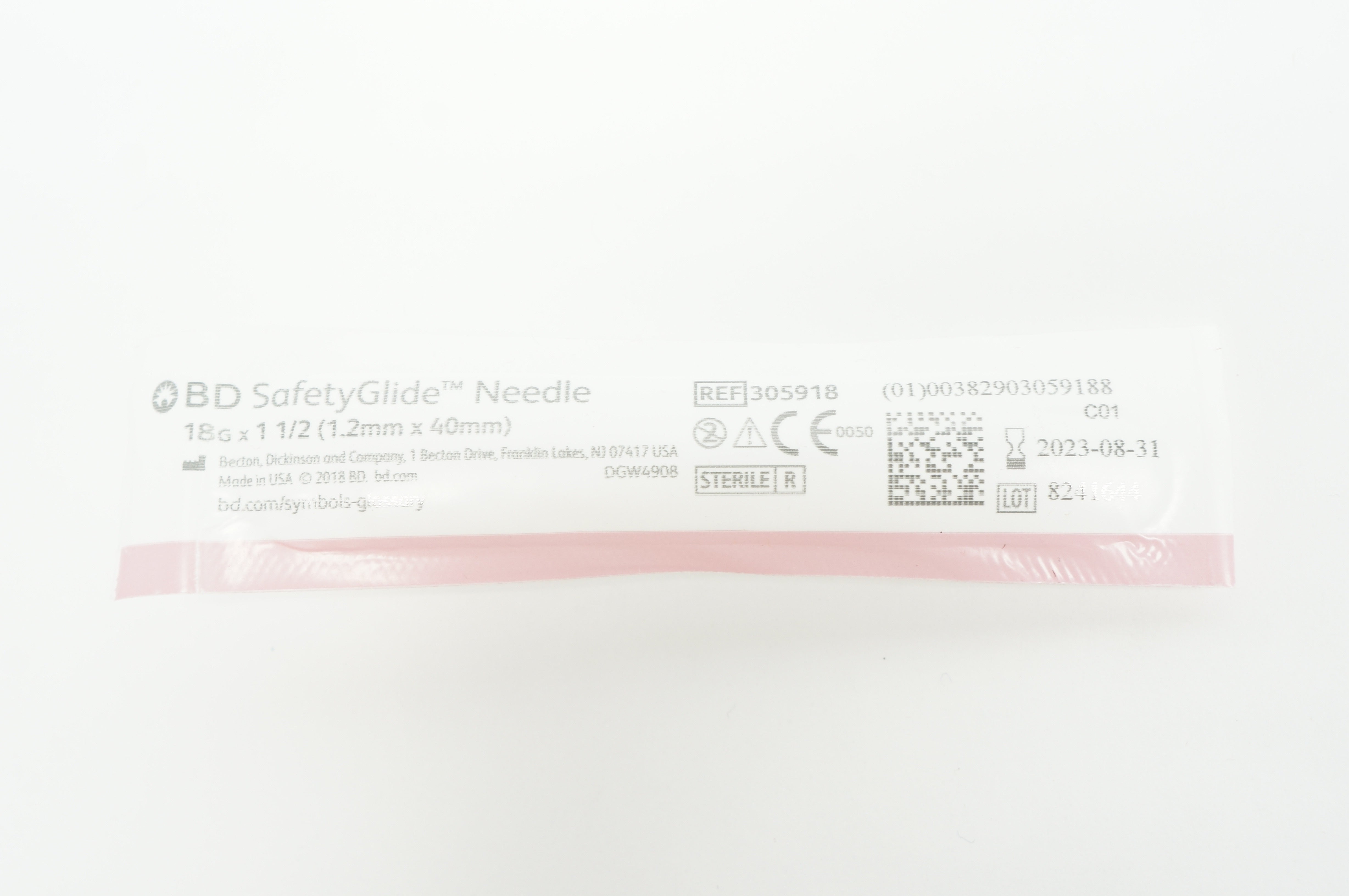 BD 305918 SafetyGlide Ndle 18G x 1 1/2 inch