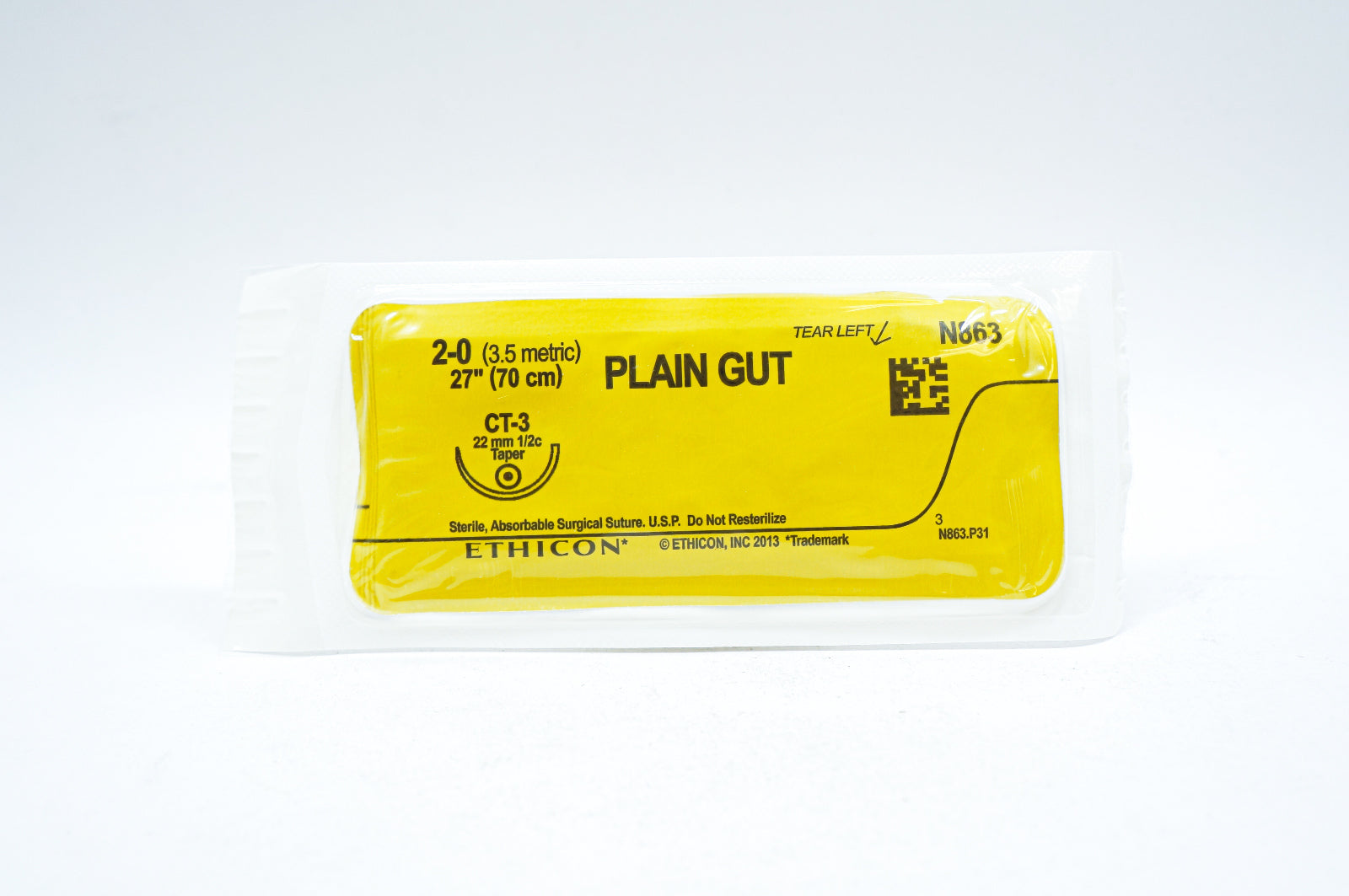 Ethicon N863 2-0 PLAIN GUT, CT-3, 22mm 1/2c Taper, 27inch (x) - Lot of 28