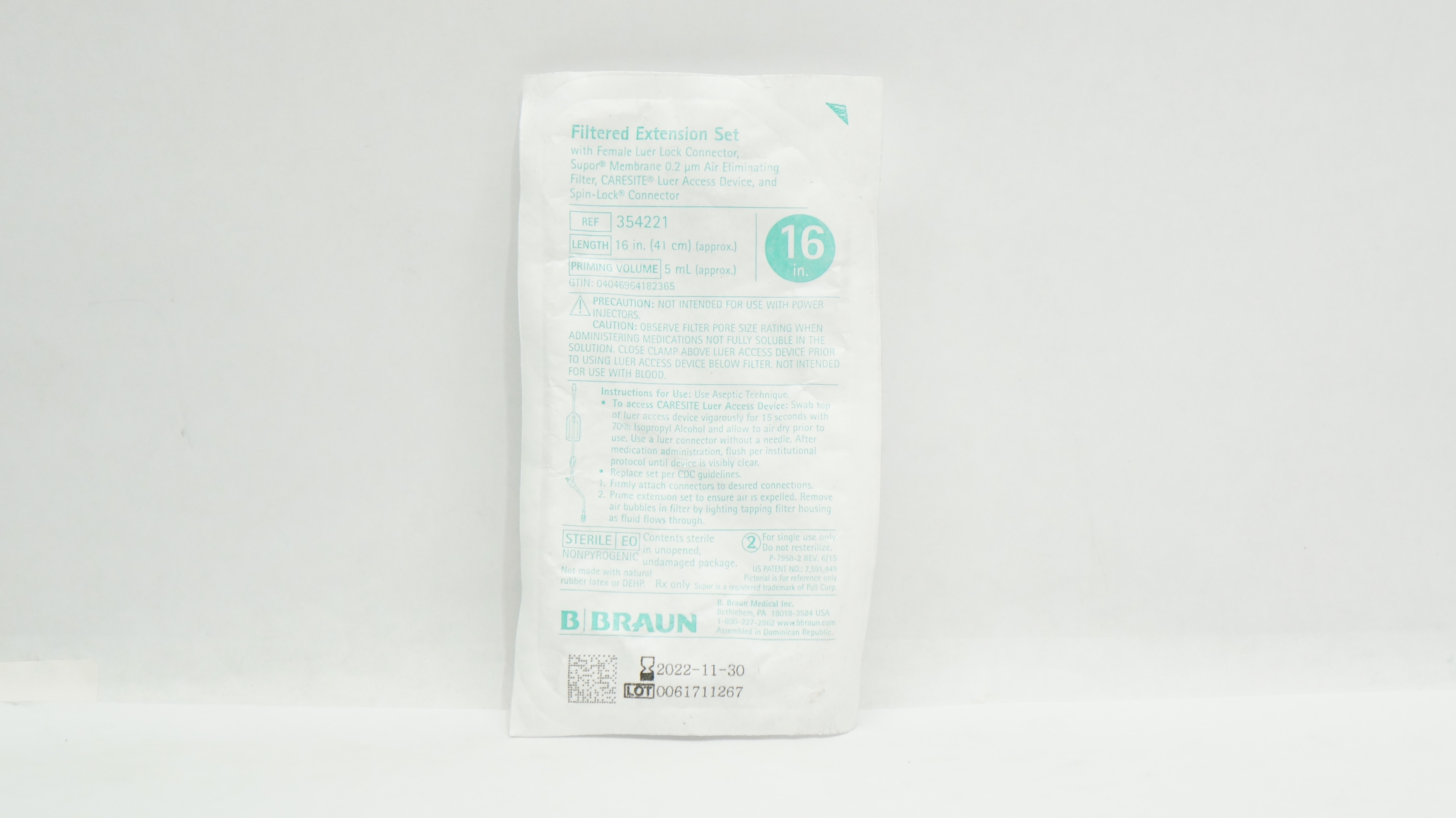 Braun 354221 Filtered Extension Set w/Female Luer Lock Connector 16inch x 5mL(x)