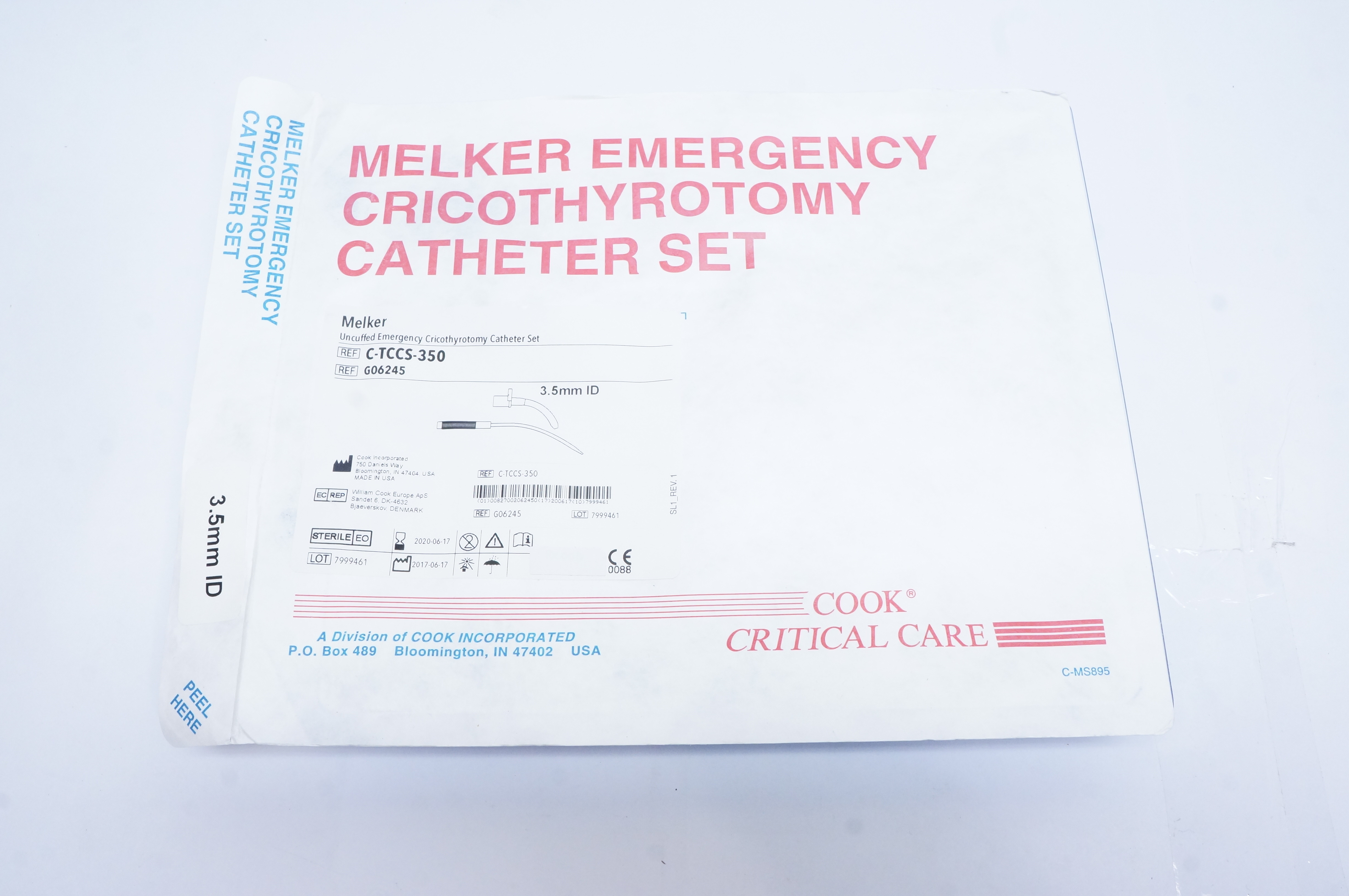 Cook G06245 Melker Emergency Cricothyrotomy Cath. Set 3.5mm ID (x)