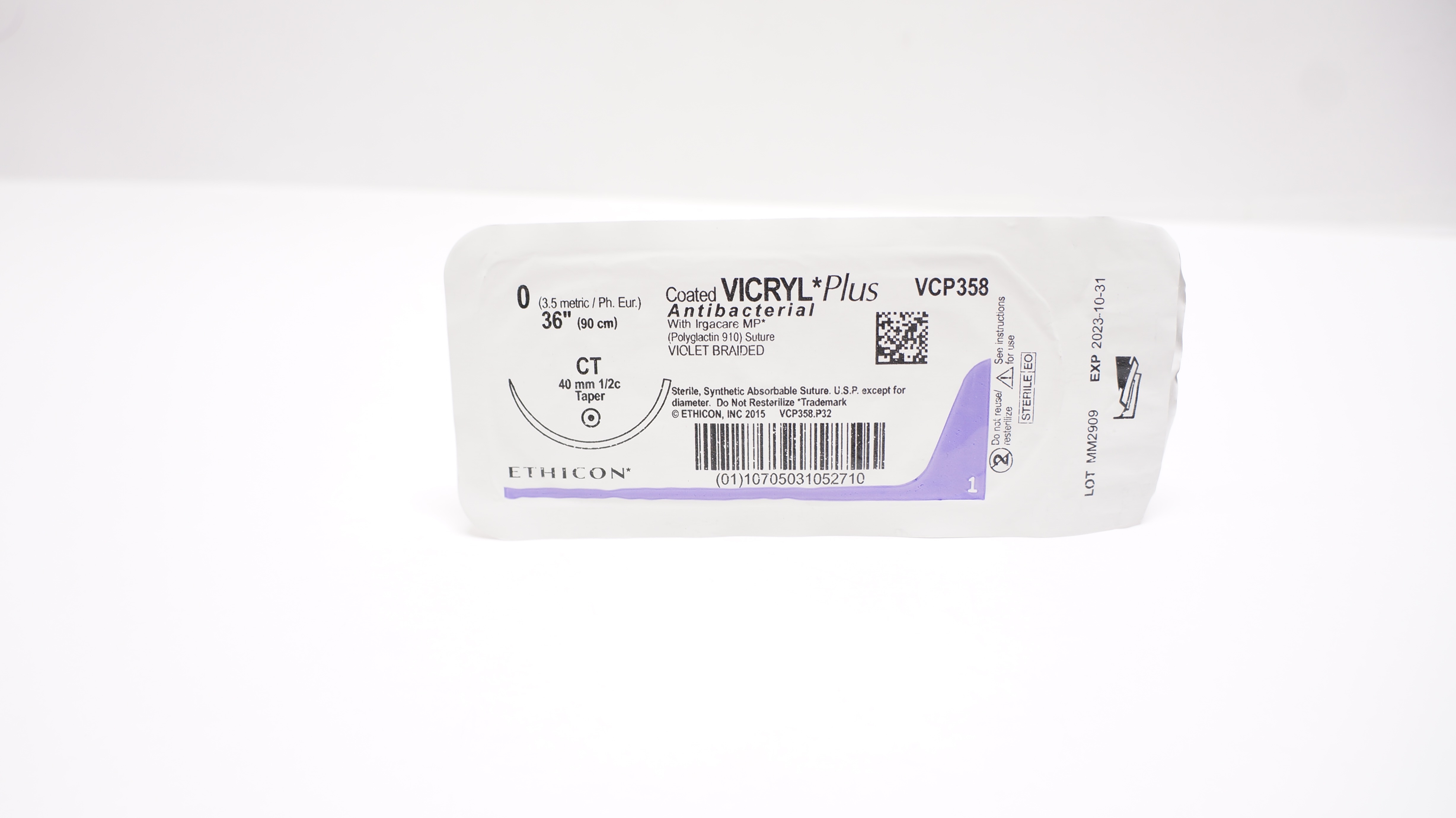 Ethicon VCP358 0 Coated Vicryl Plus, CT,  40mm 1/2c Taper,  36inch (x)