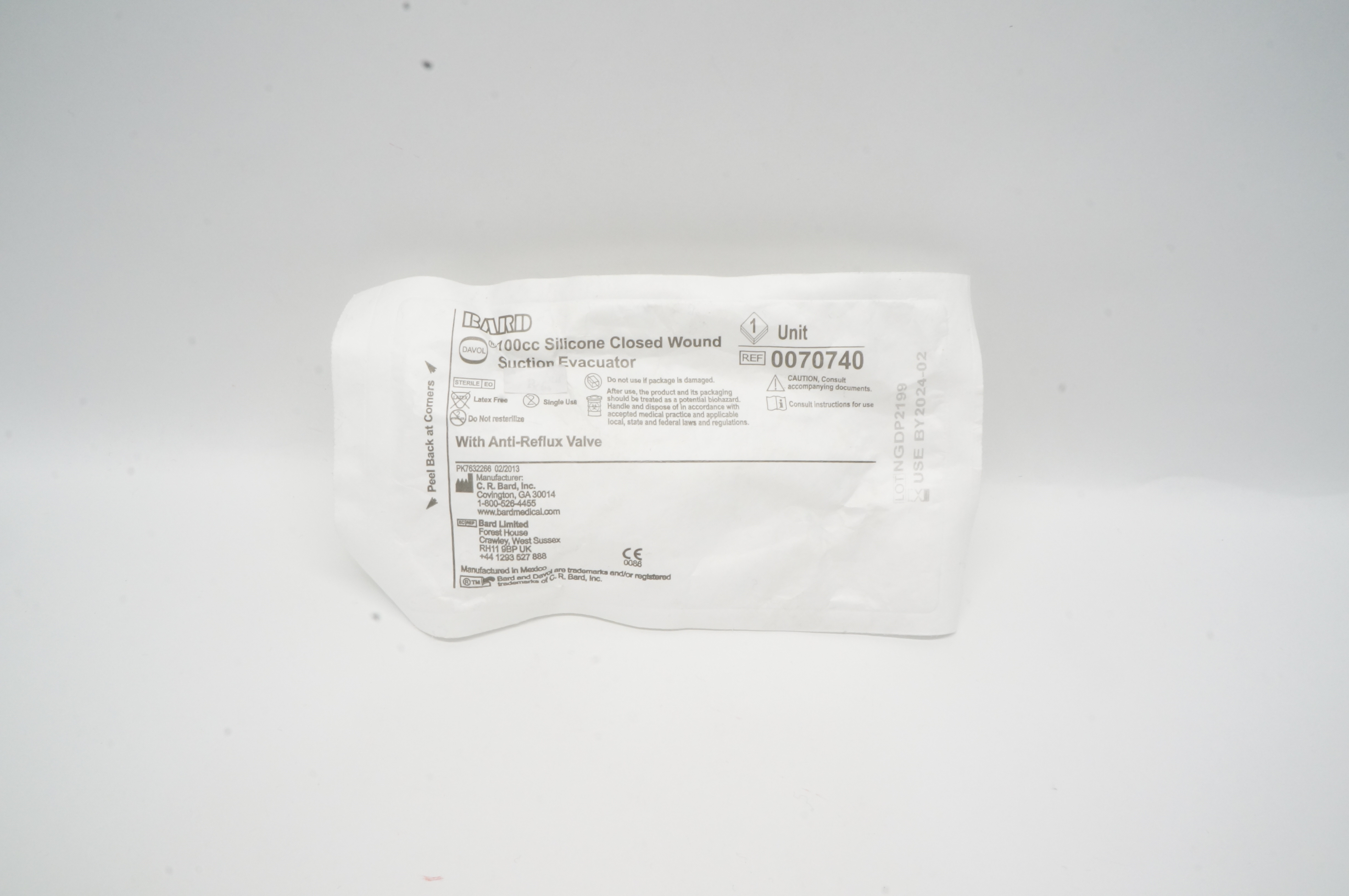 Bard 0070740 Davol Silicone Closed Wound Suction Evacuator 100 cc