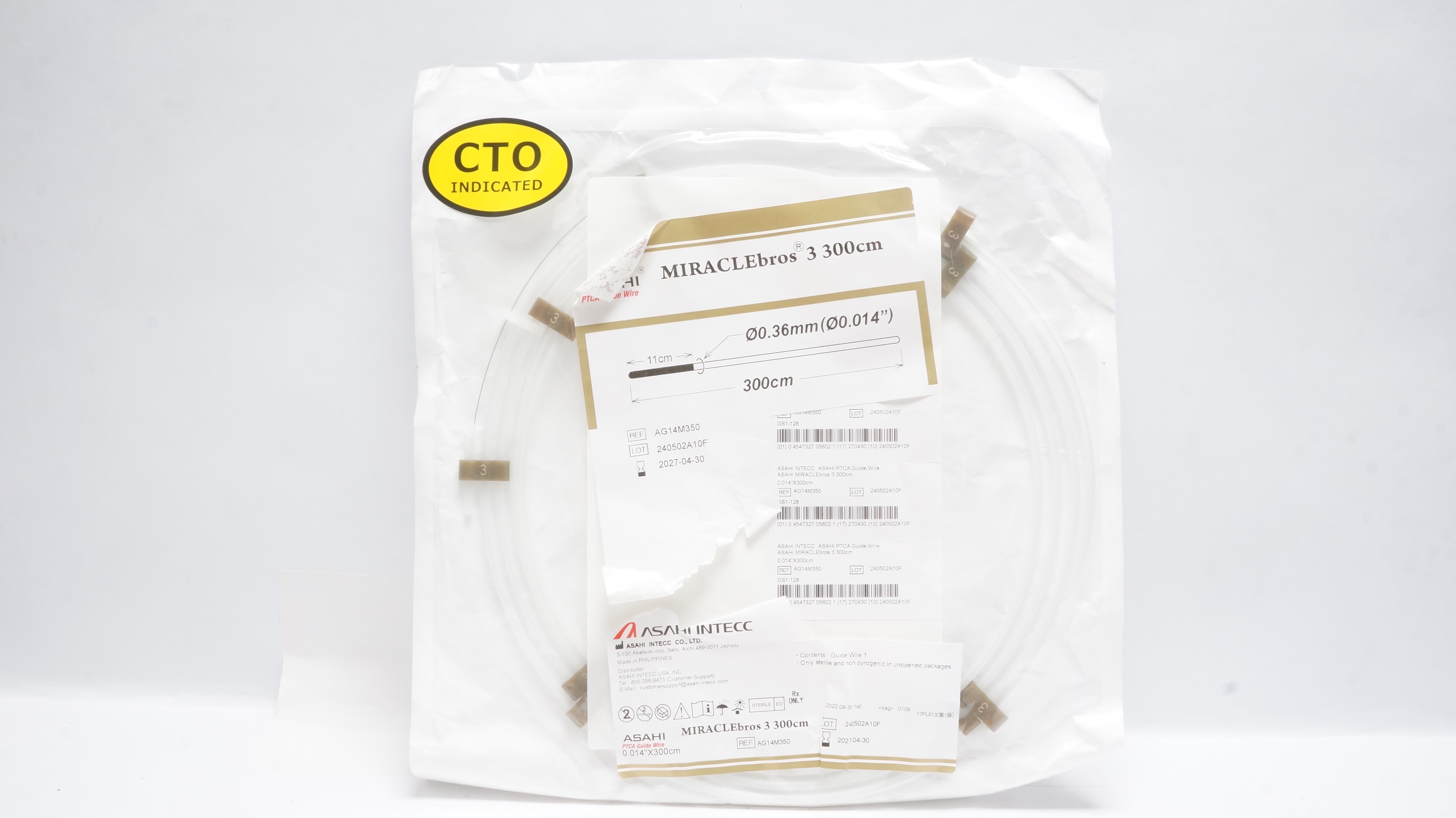 ASAHI Intecc AG14M350 MIRACLEbros 3 PTCA Guide Wire 0.014inch x 300cm