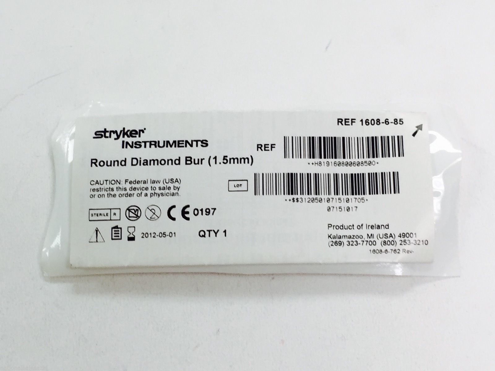 1608-6-85 ~ Stryker Round Diamond Bur 1.5mm (x)