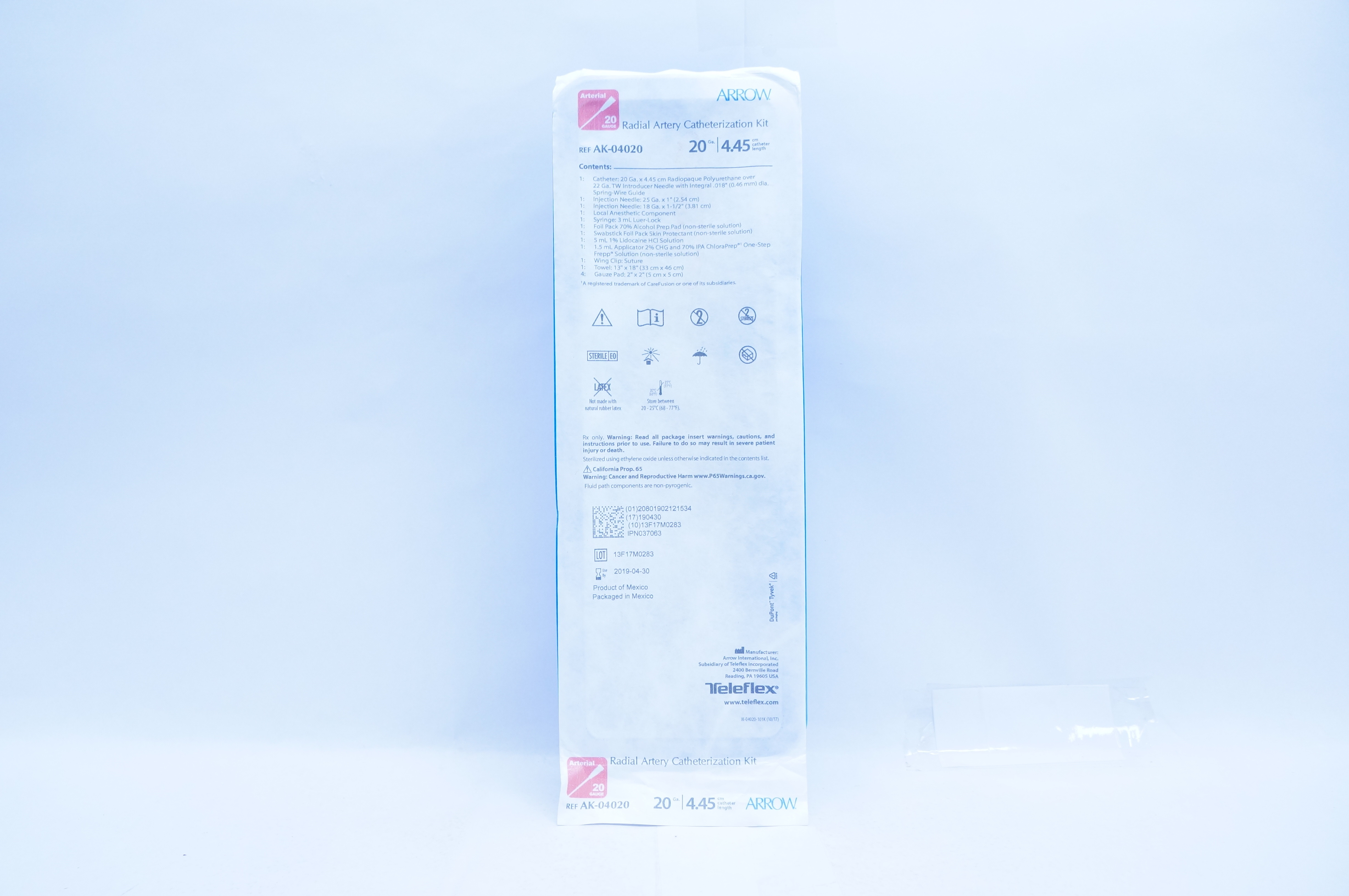 Arrow AK-04020 Radial Artery Catheterization Kit 20Ga x 4.45cm (x)