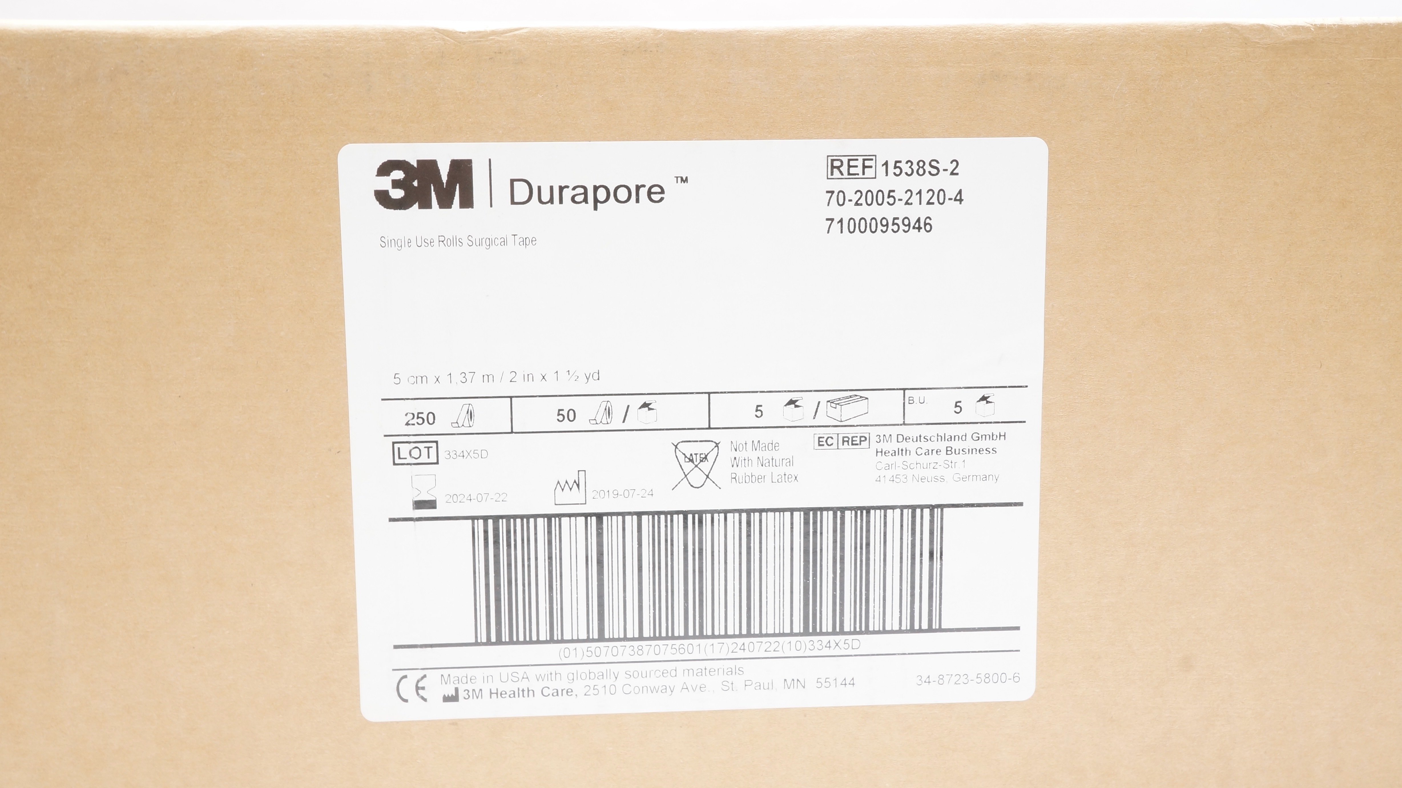 3M 1538S-2 Durapore Surgical Tape 2inch x 1.5yd. (x) - Case of 250