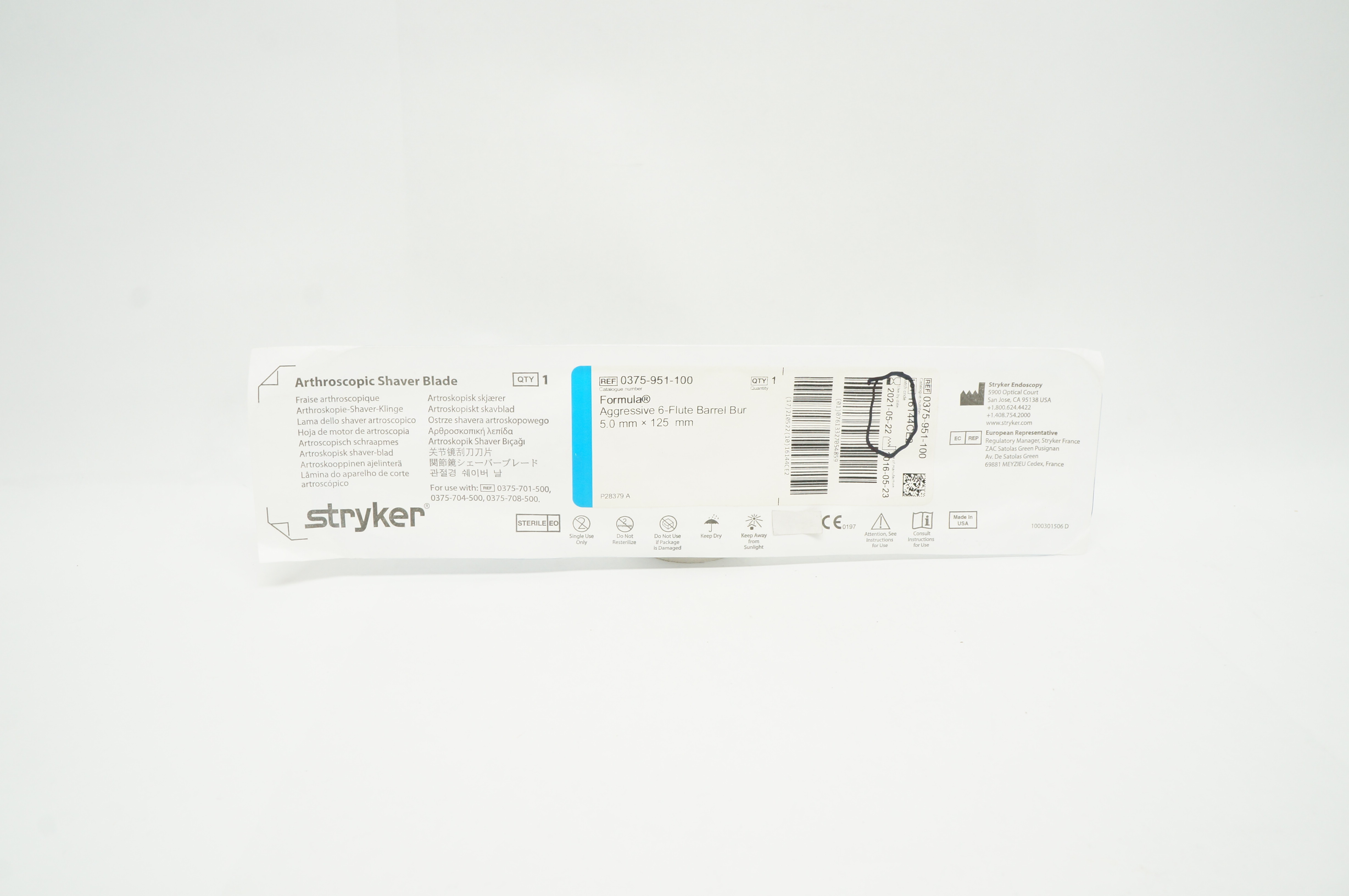 Stryker 0375-951-100 Formula Aggressive 6-Flute Barrel Bur 5.0mm x 125mm (x)