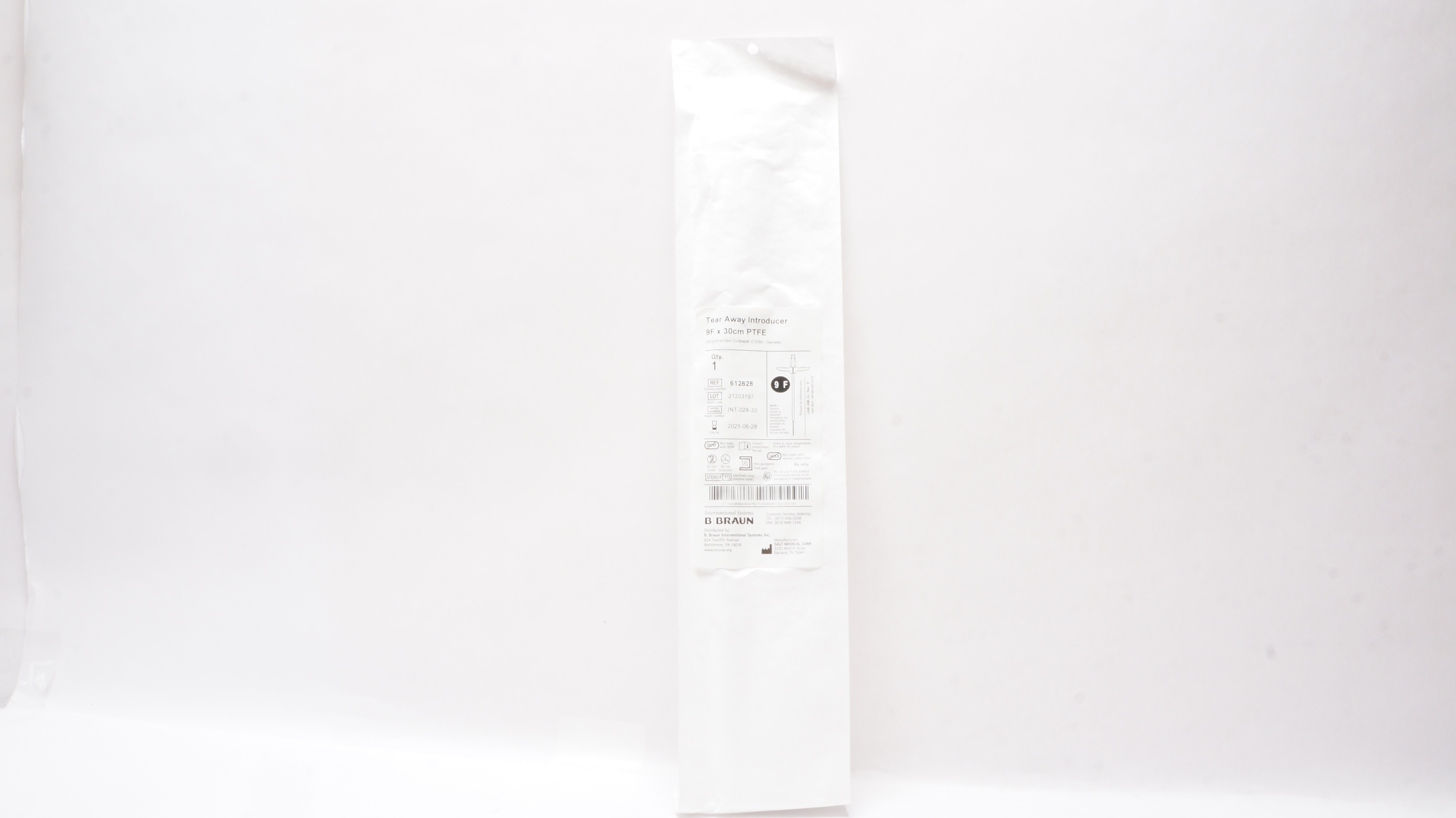 Braun 612628 Tear Away Introducer 9F x 30cm PTFE