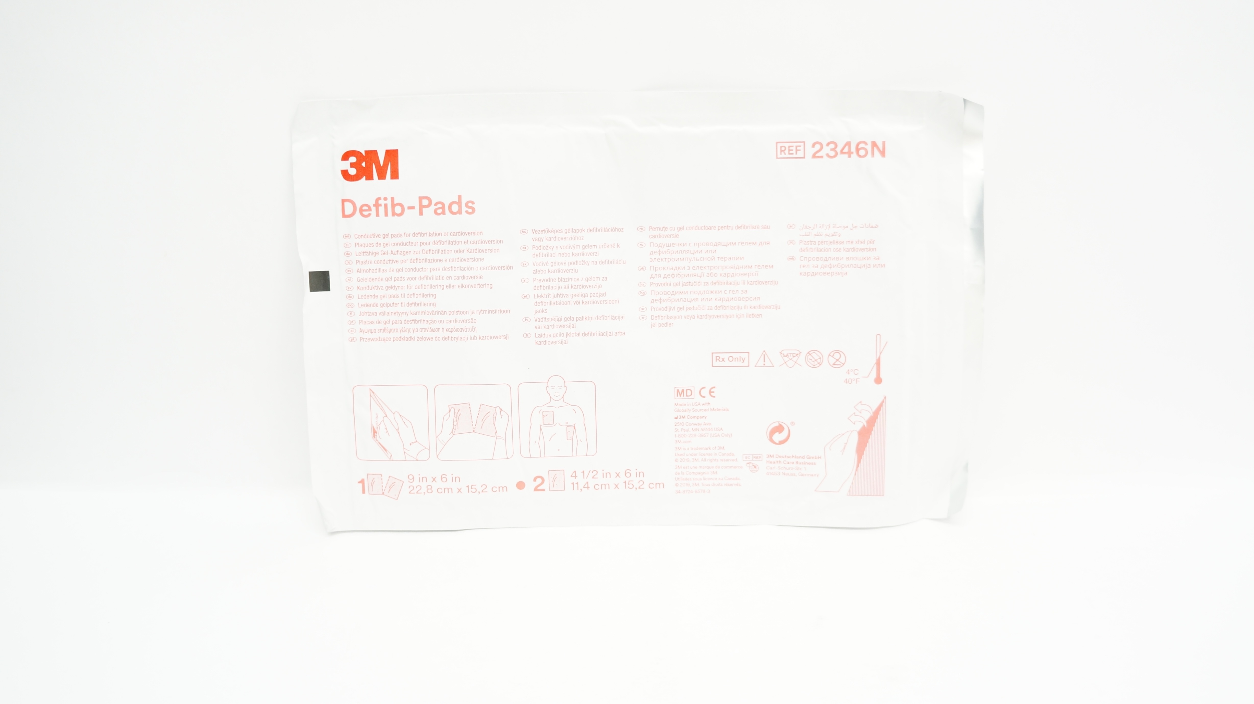 3M 2346N Defib-Pads Conductive Gel Pads 9inch x 6inch, 4-1/2inch x 6inch