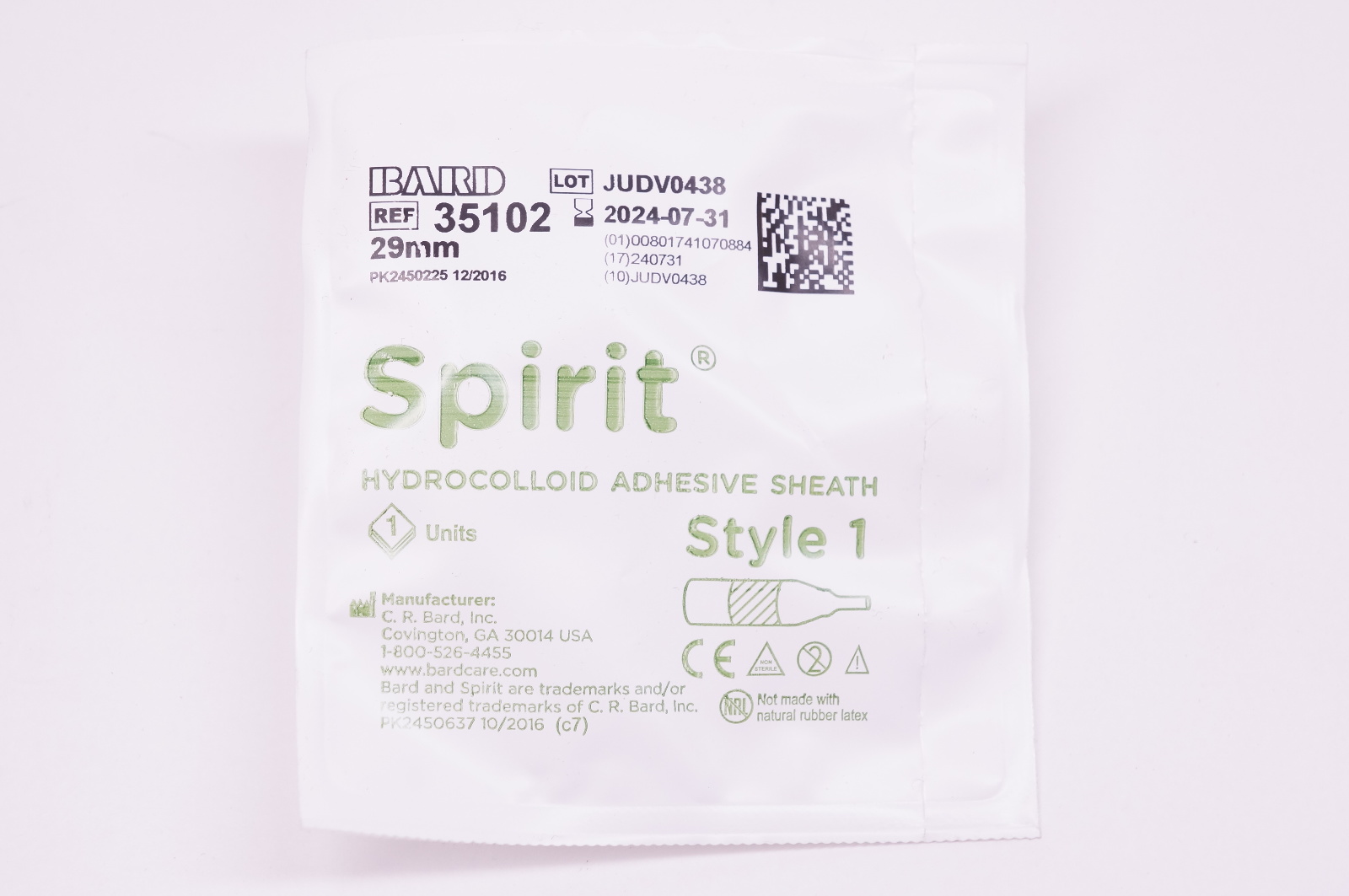 Bard 35102 Spirit Hydrocolloid Adhesive Sheath 29mm