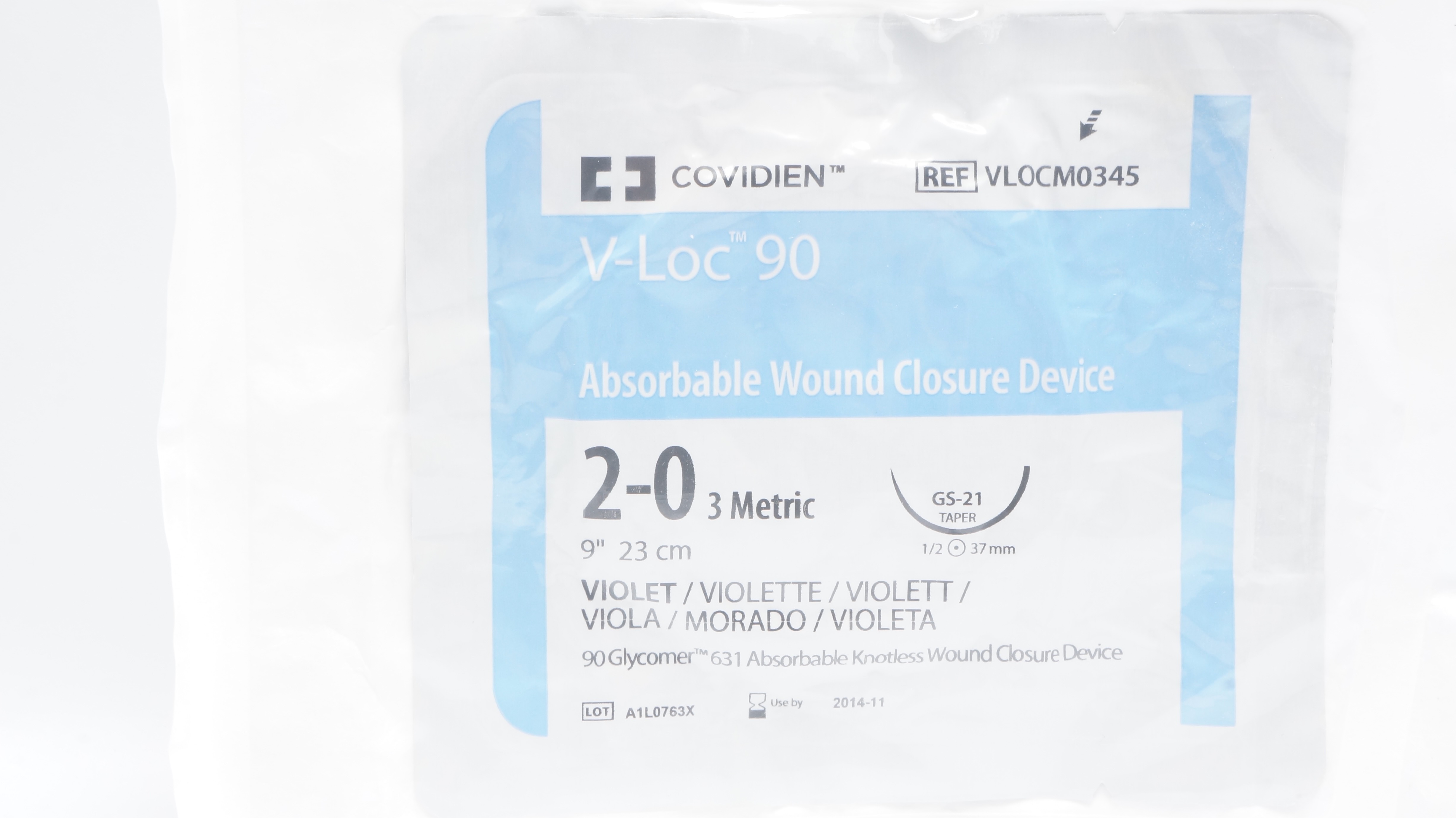 Covidien VLOCM0345 2-0 V-Loc 90 Wound Closure GS-21 Taper, 1/2c 37mm, 9inch (x)