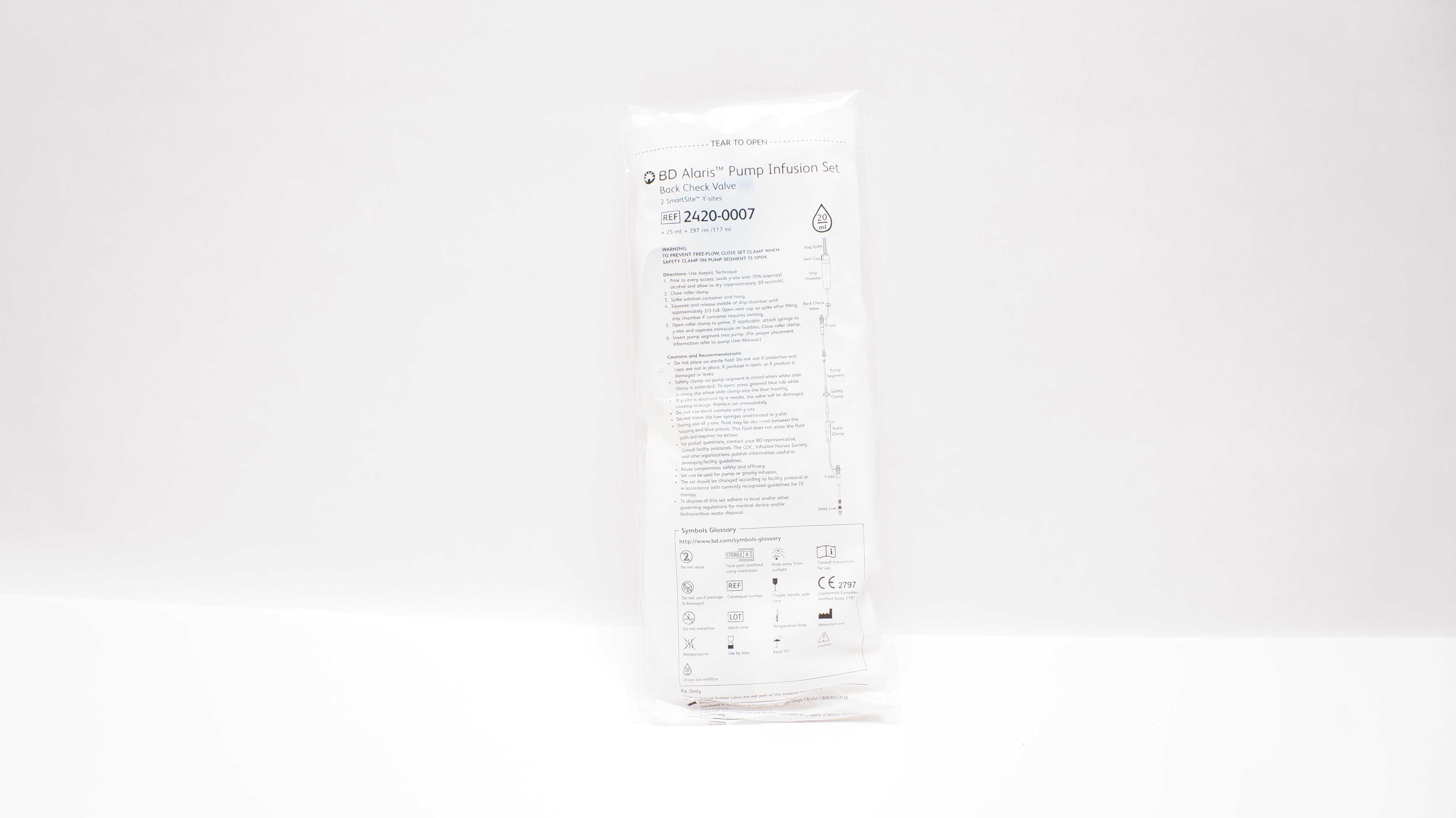 BD 2420-0007 Pump Infusion Set Back Check Valve 117inch x 25ml 20Drops/mL (x)