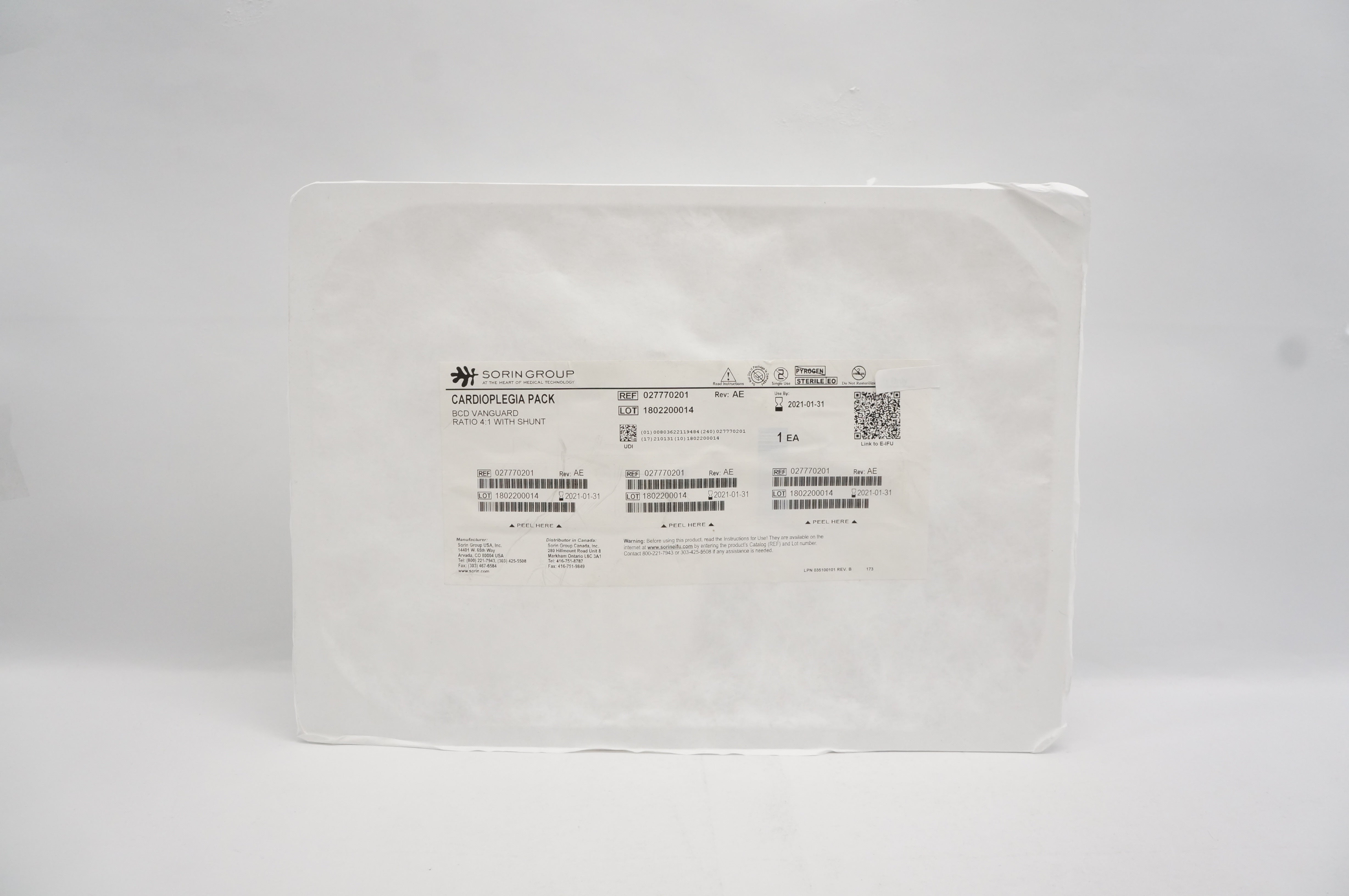 Sorin Group 027770201 Cardioplegia Pack BCD Vanguard Ratio 4:1 W/ Shunt (x)