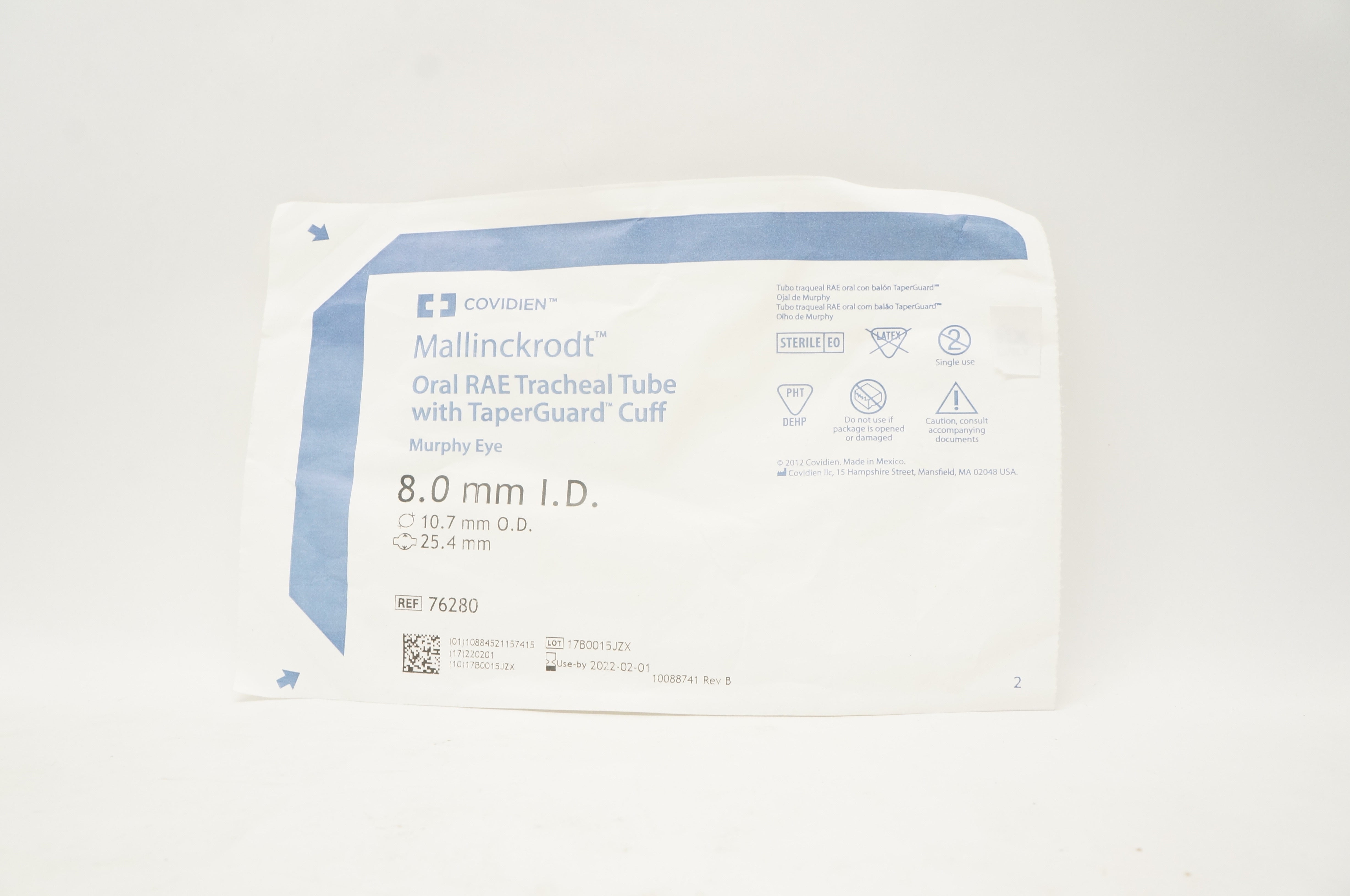 Covidien 76280 Shiley Oral RAE Tracheal Tube 8.0mm ID 10.7 OD
