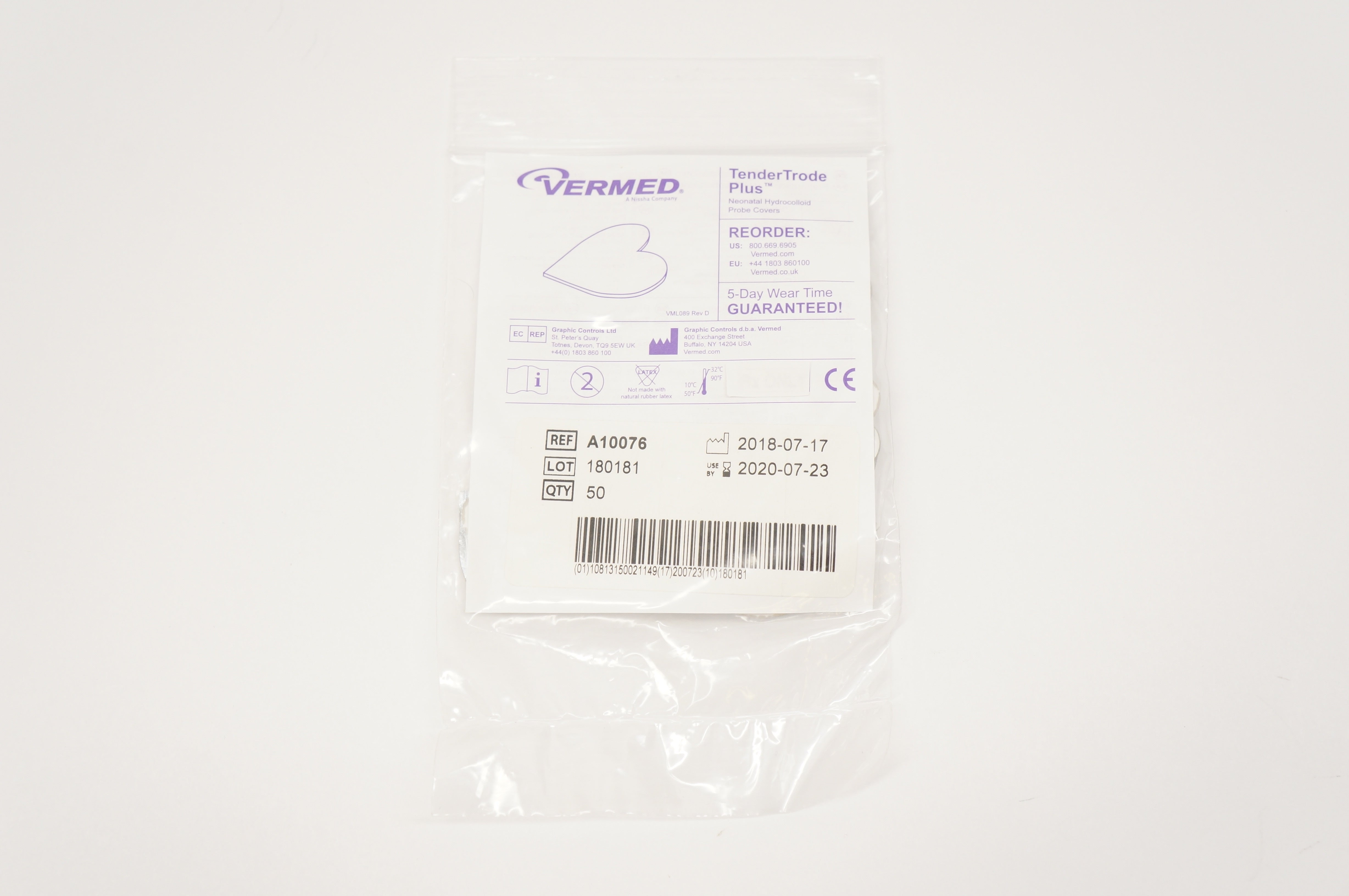 Vermed A10076 TenderTrode Plus Neonatal Hydrocolloid Probe Covers (x) - Pack of 50