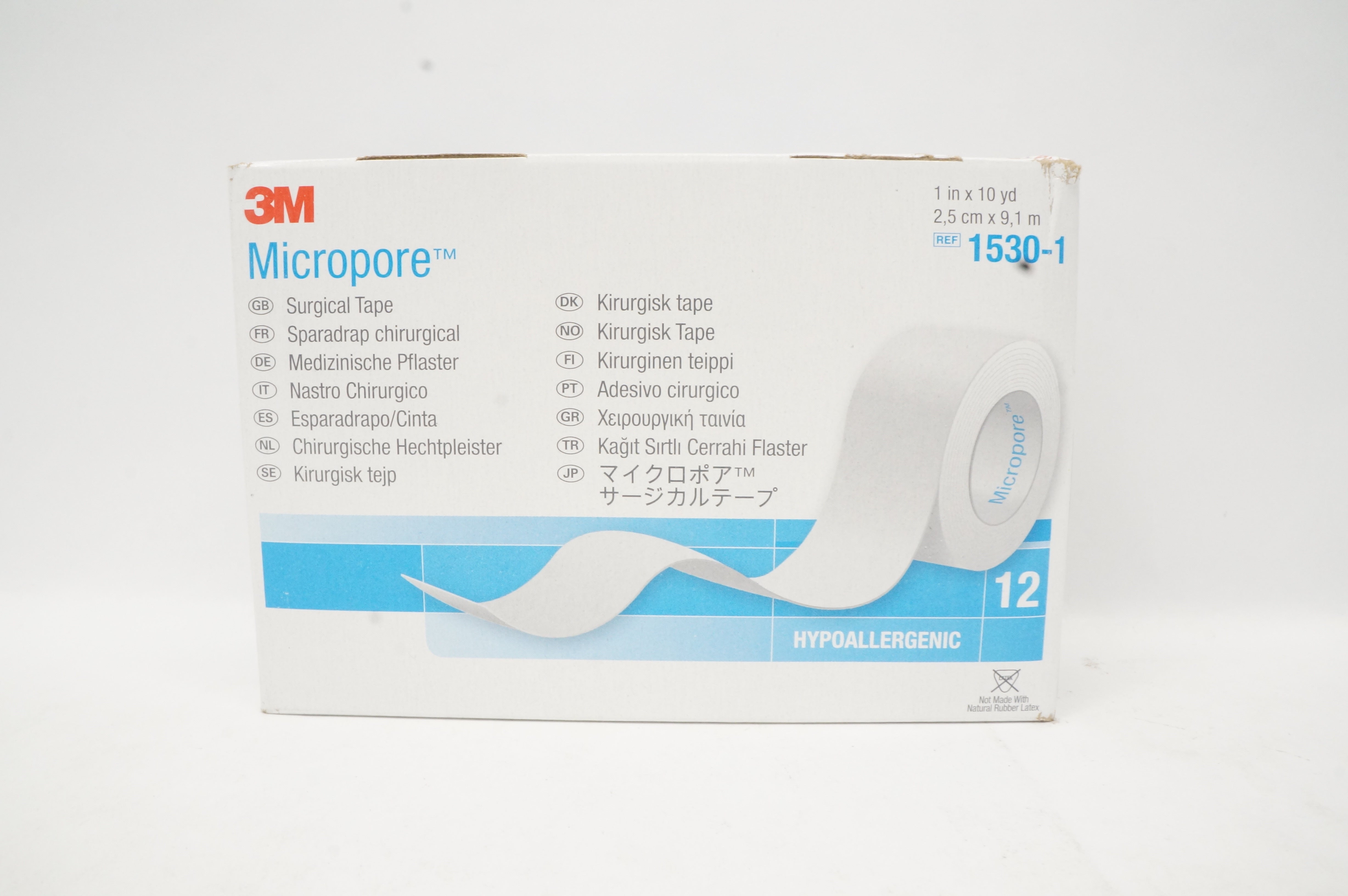 3M 1530-1 Micropore Hypoallergenic Surgical Tape 1 inch x 10 yd - Box of 12
