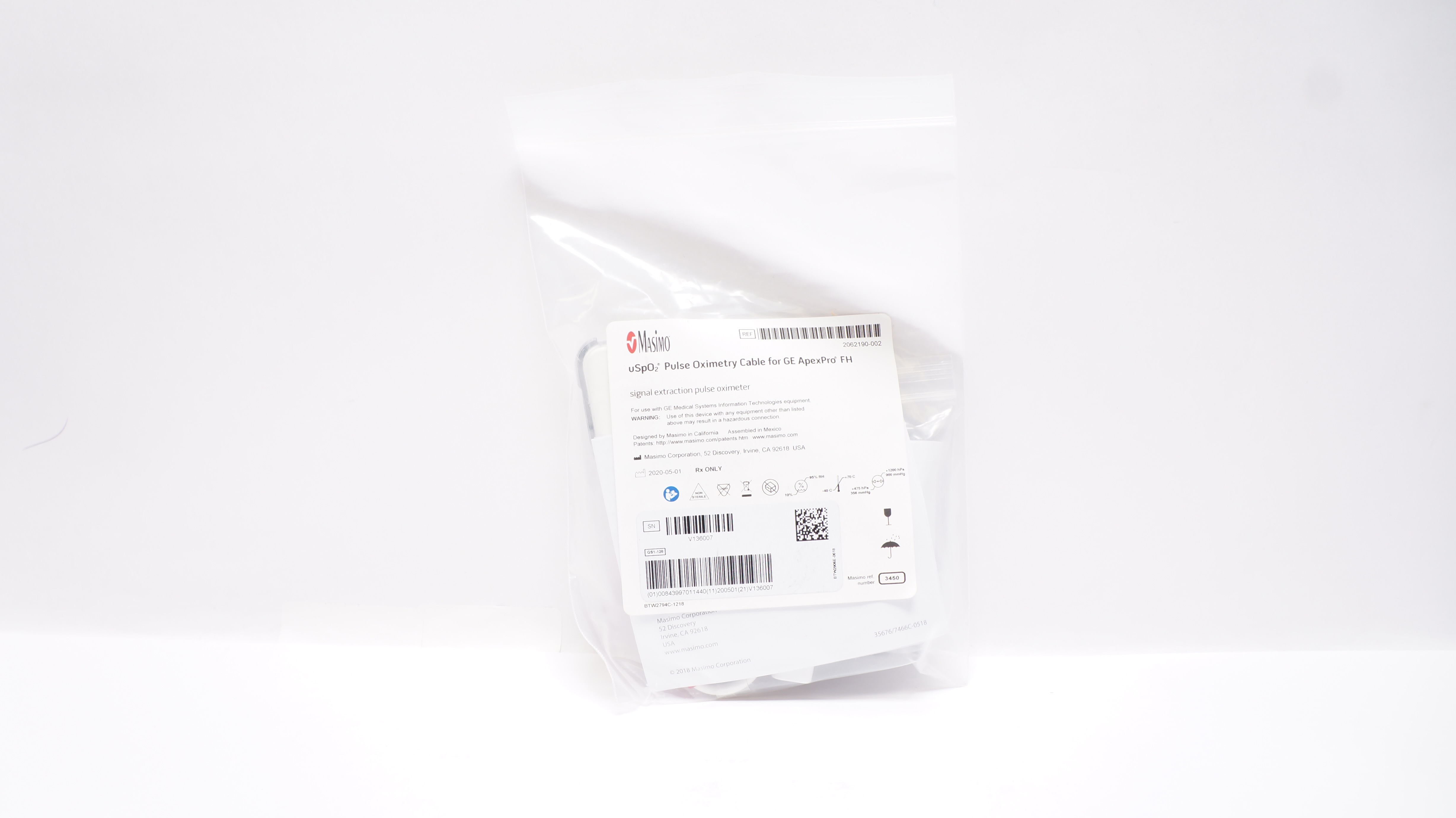 Masimo 3450 uSpO2 Pulse Oximetry Cable, Signal Extraction Pulse Oximeter