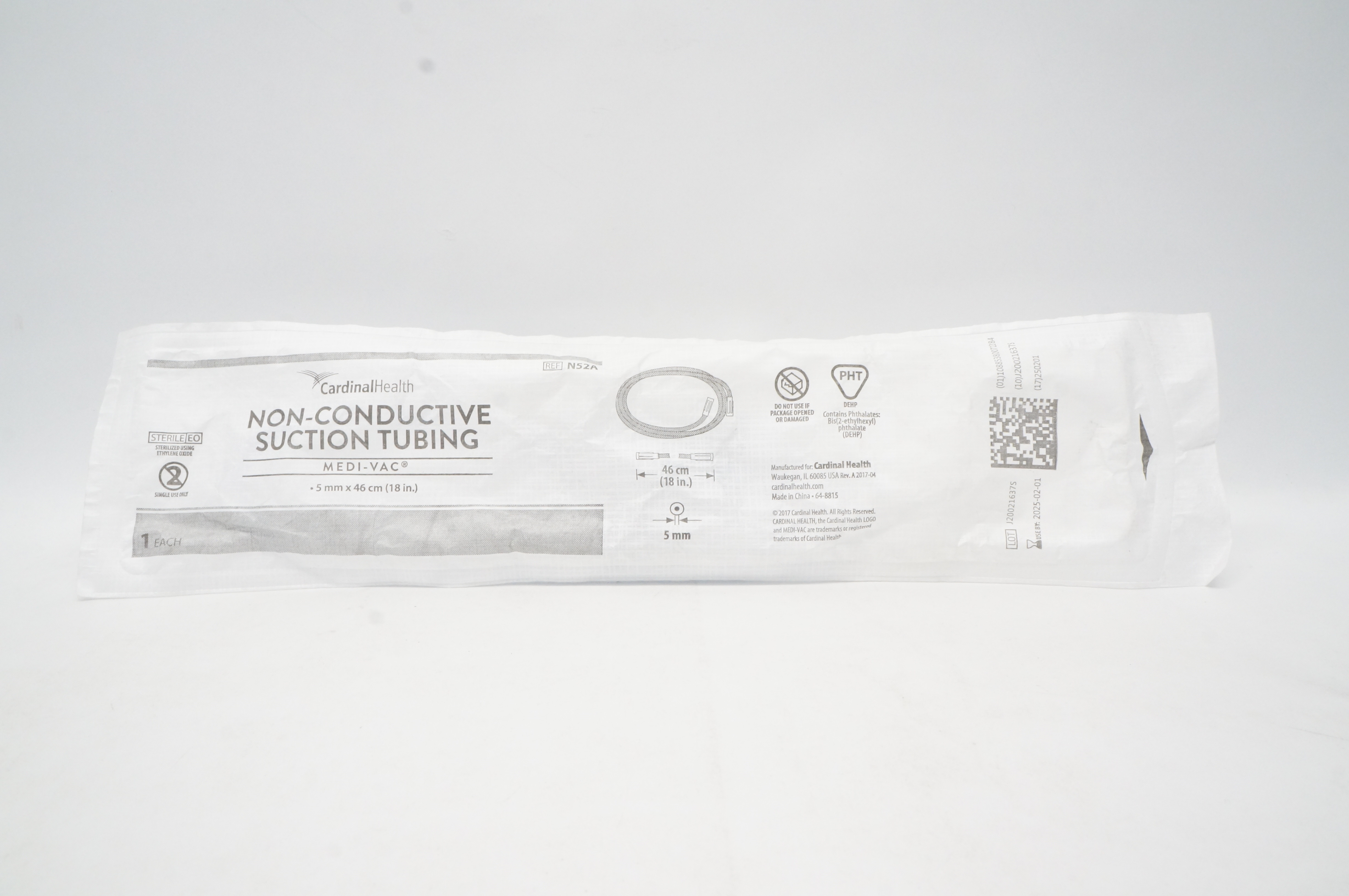 Cardinal Health N52A Medi-Vac Non-Conductive Suction Tubing 5mm x 46cm